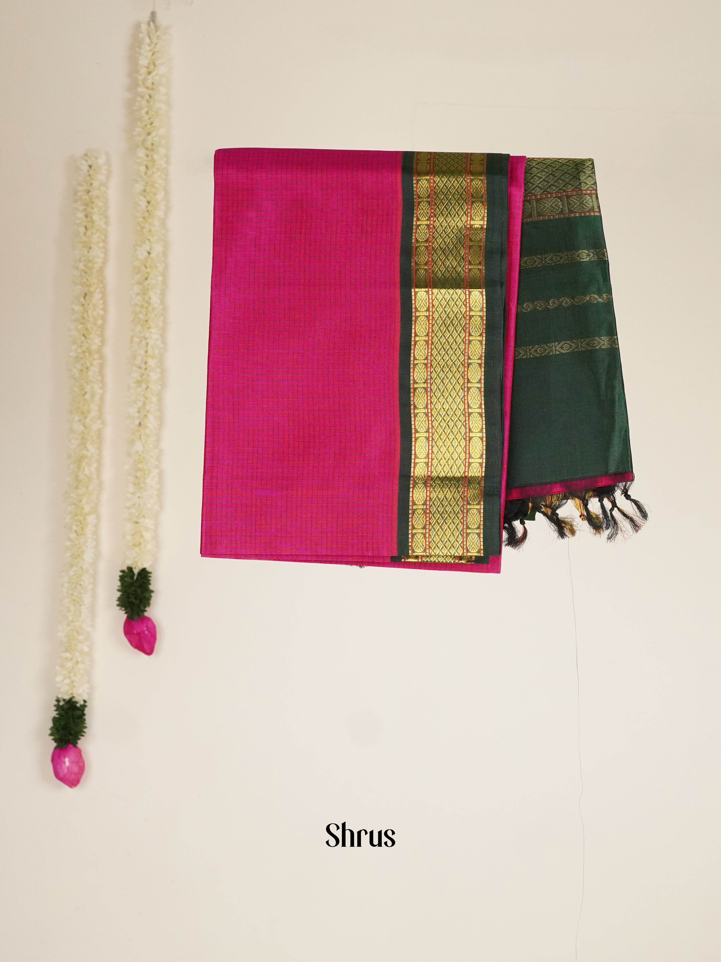 Pink & Green - Silk Cotton Saree - Shop on ShrusEternity.com