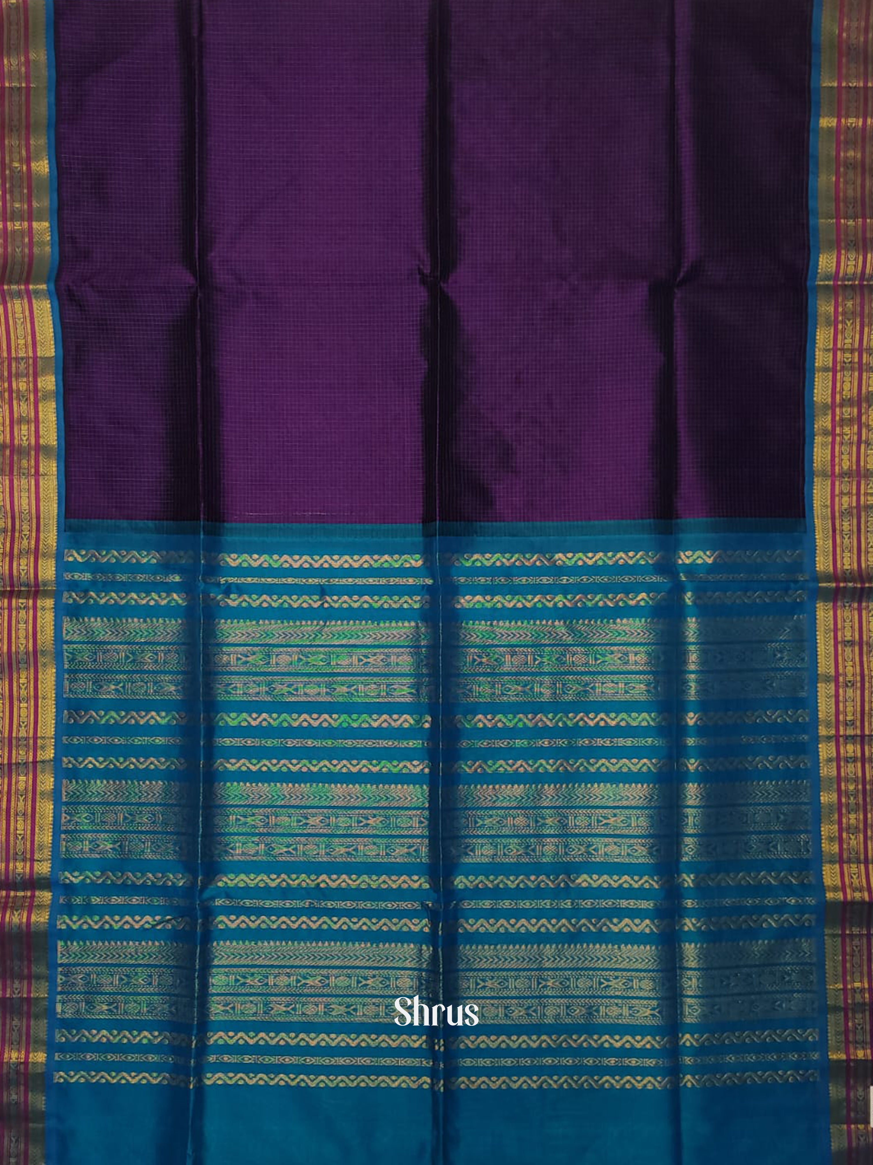 Purple & Blue - Silk Cotton Saree - Shop on ShrusEternity.com