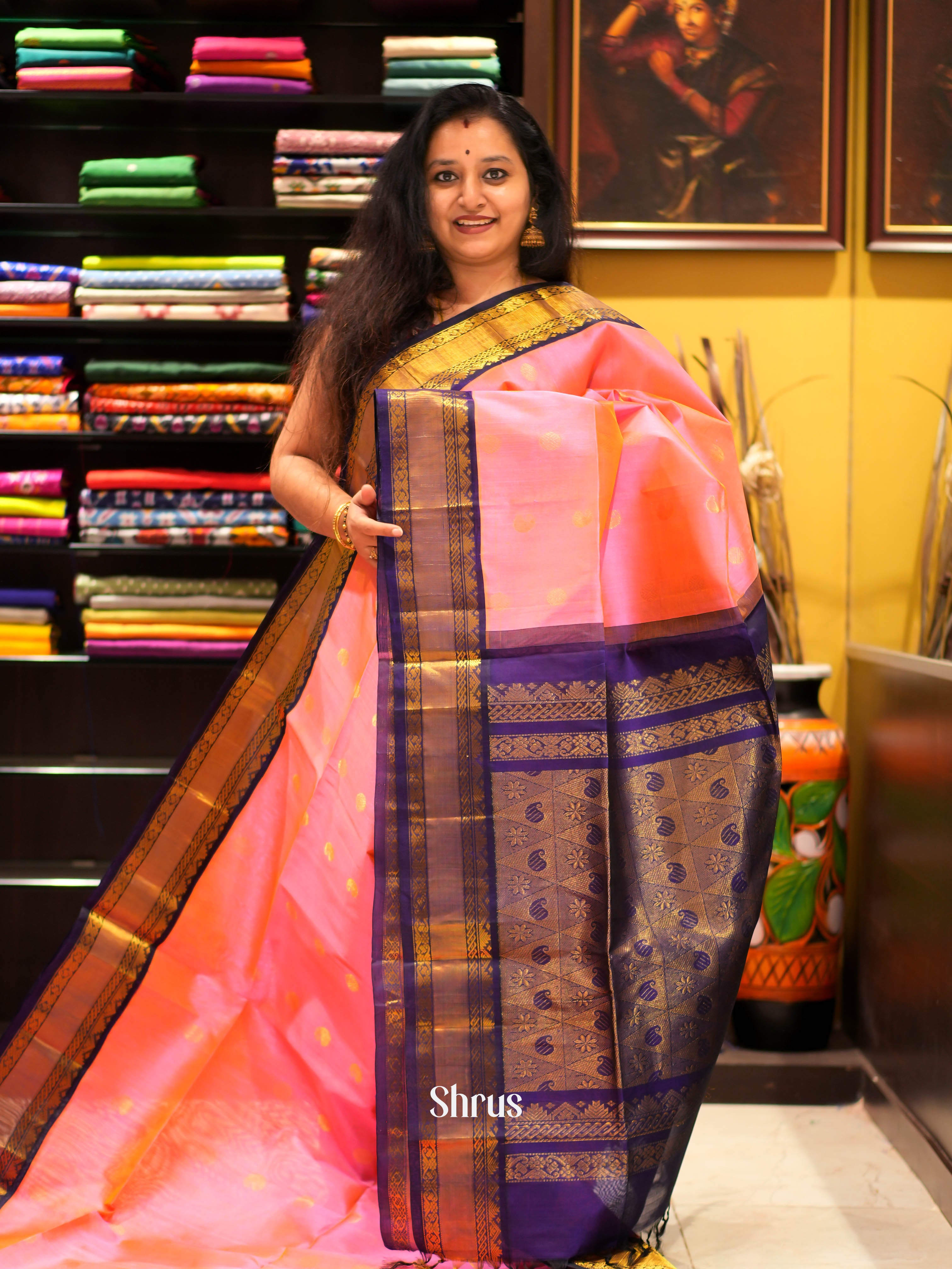 Pink & Purple - Silk Cotton Saree - Shop on ShrusEternity.com