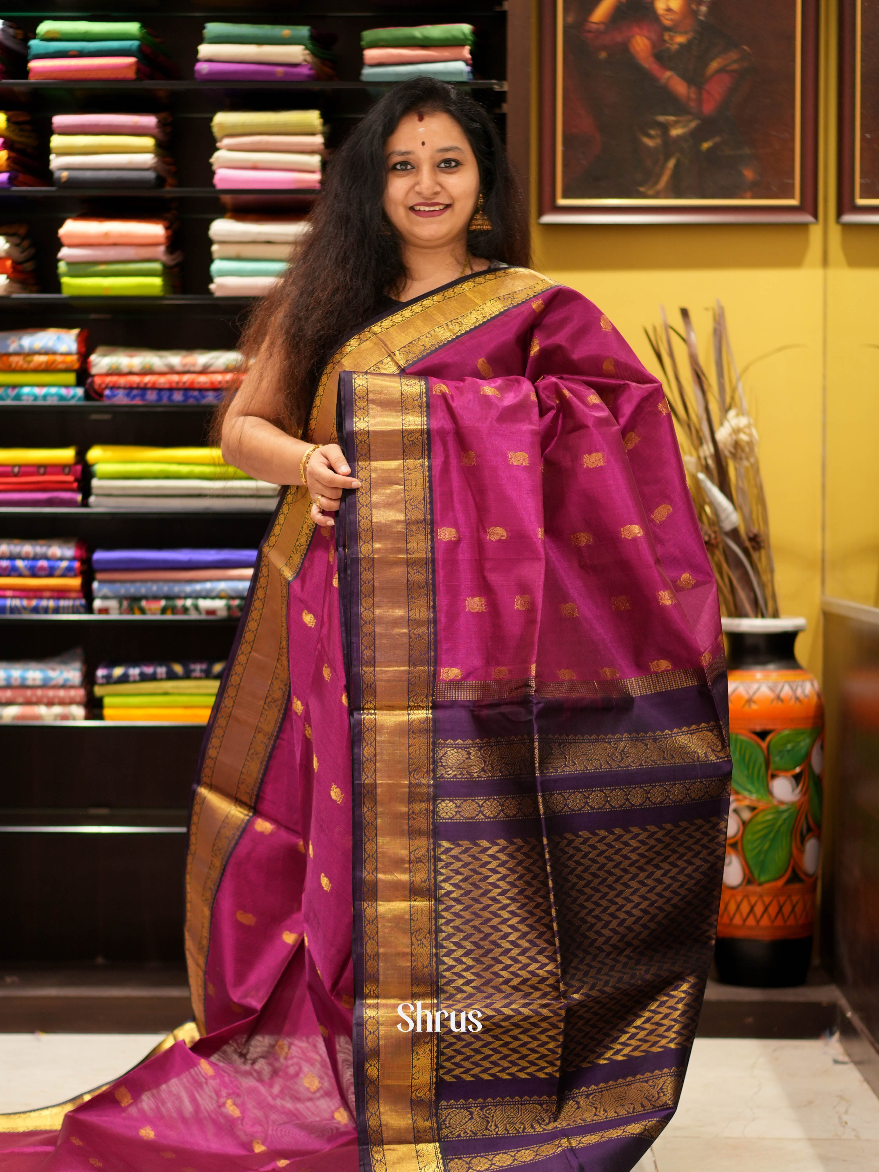 Purple & Violet - Silk Cotton Saree - Shop on ShrusEternity.com