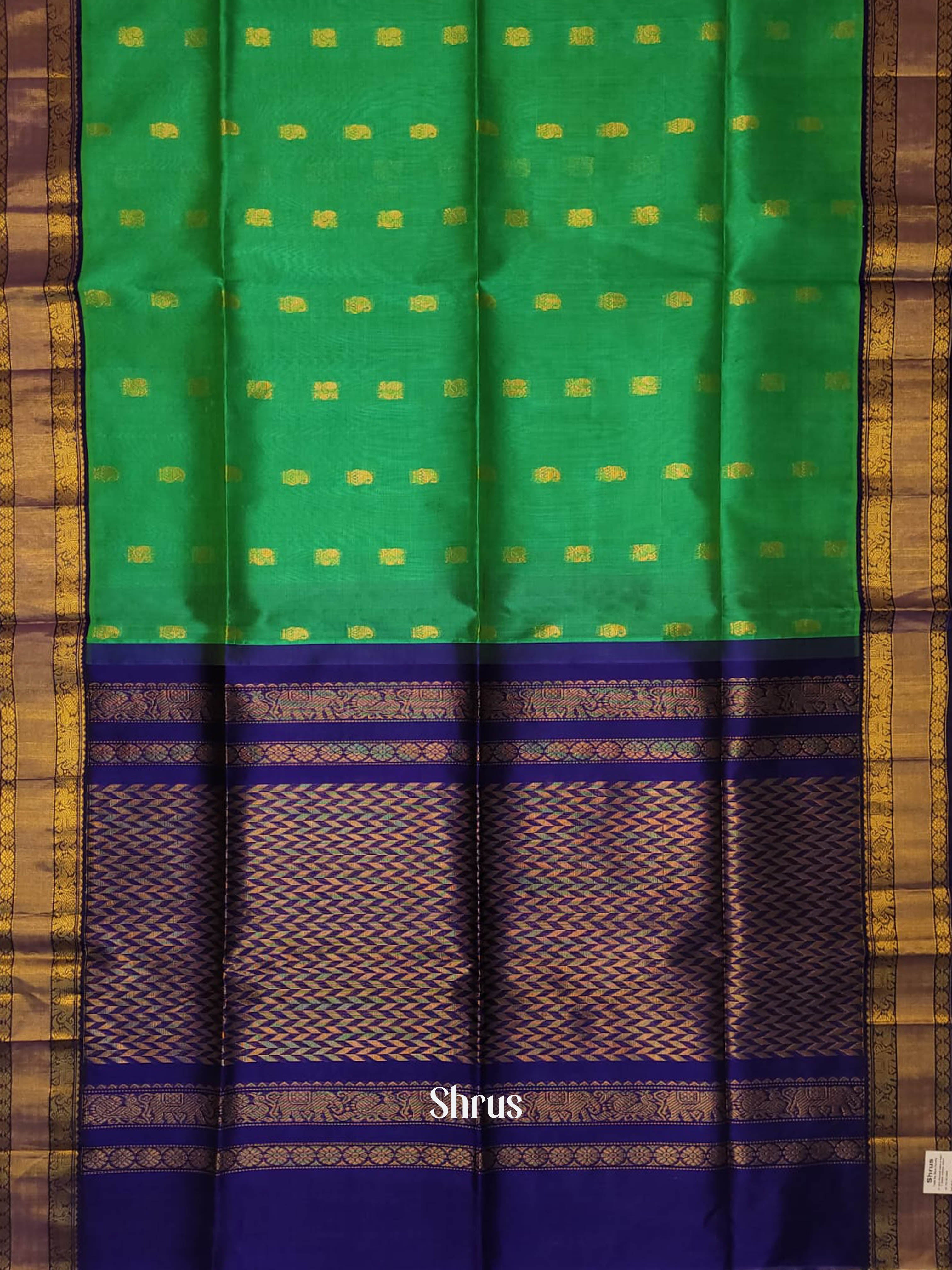 Green & Blue - Silk Cotton saree - Shop on ShrusEternity.com
