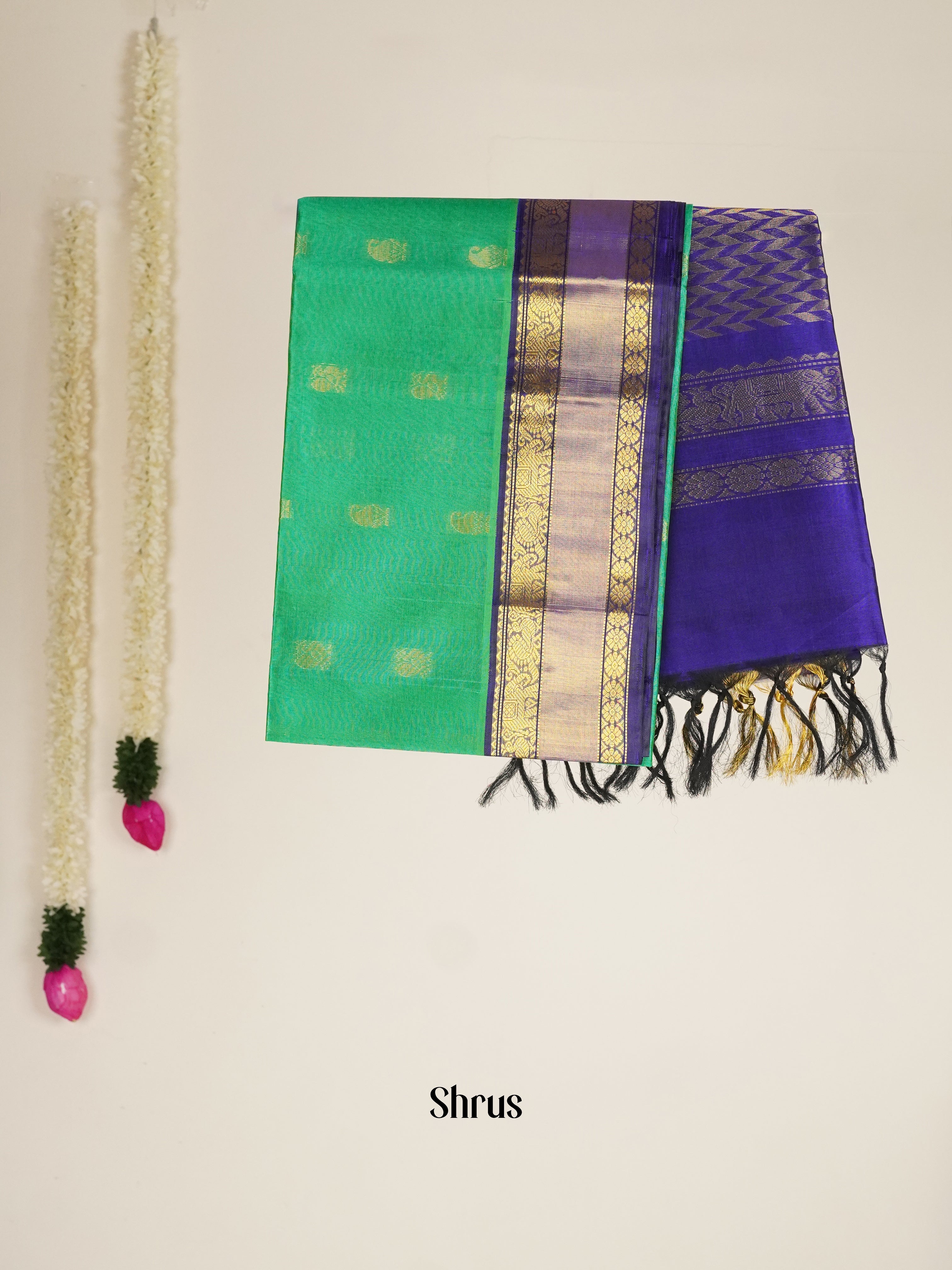 Green & Blue - Silk Cotton saree - Shop on ShrusEternity.com