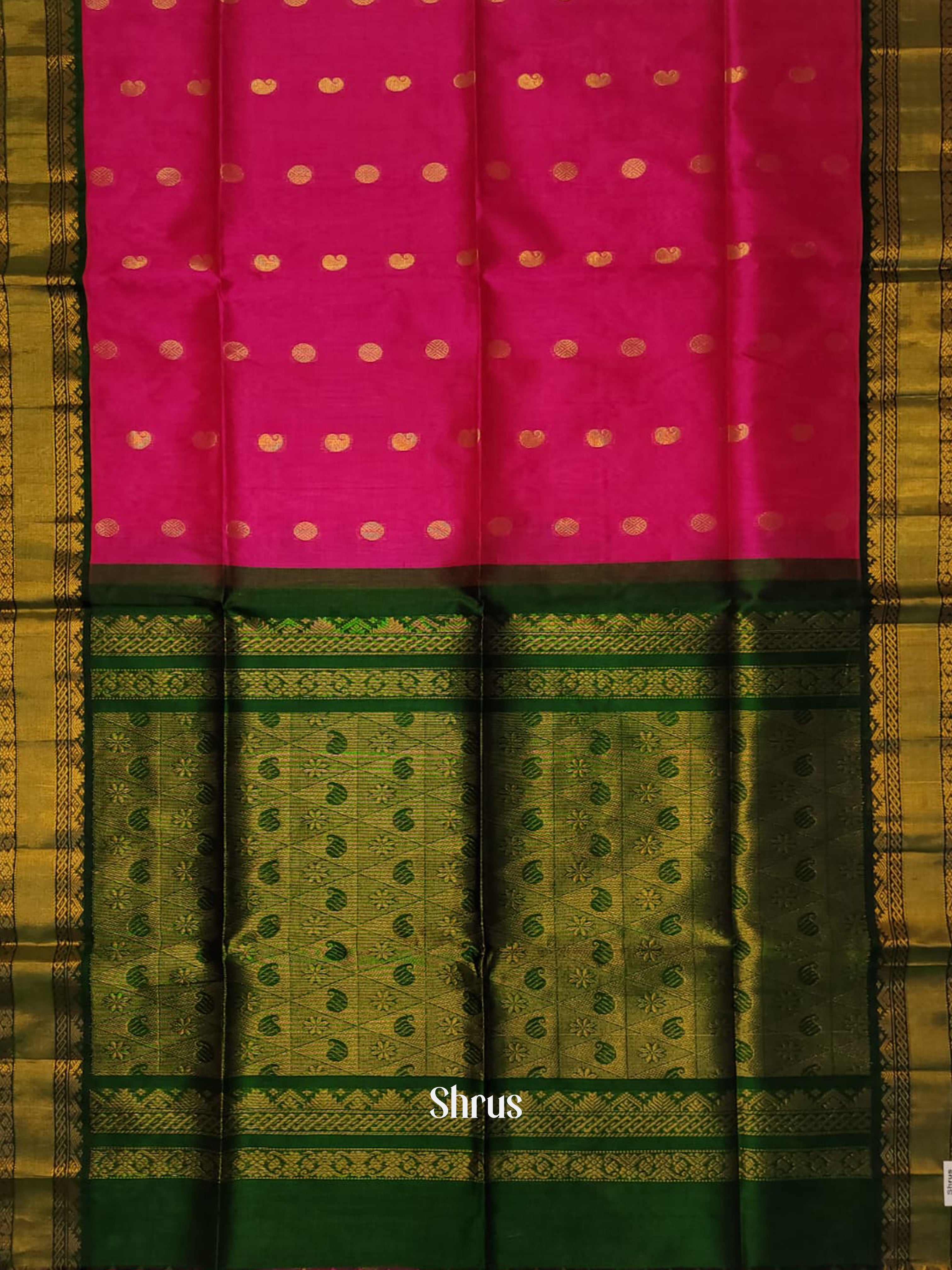 Pink & Green - Silk Cotton Saree - Shop on ShrusEternity.com