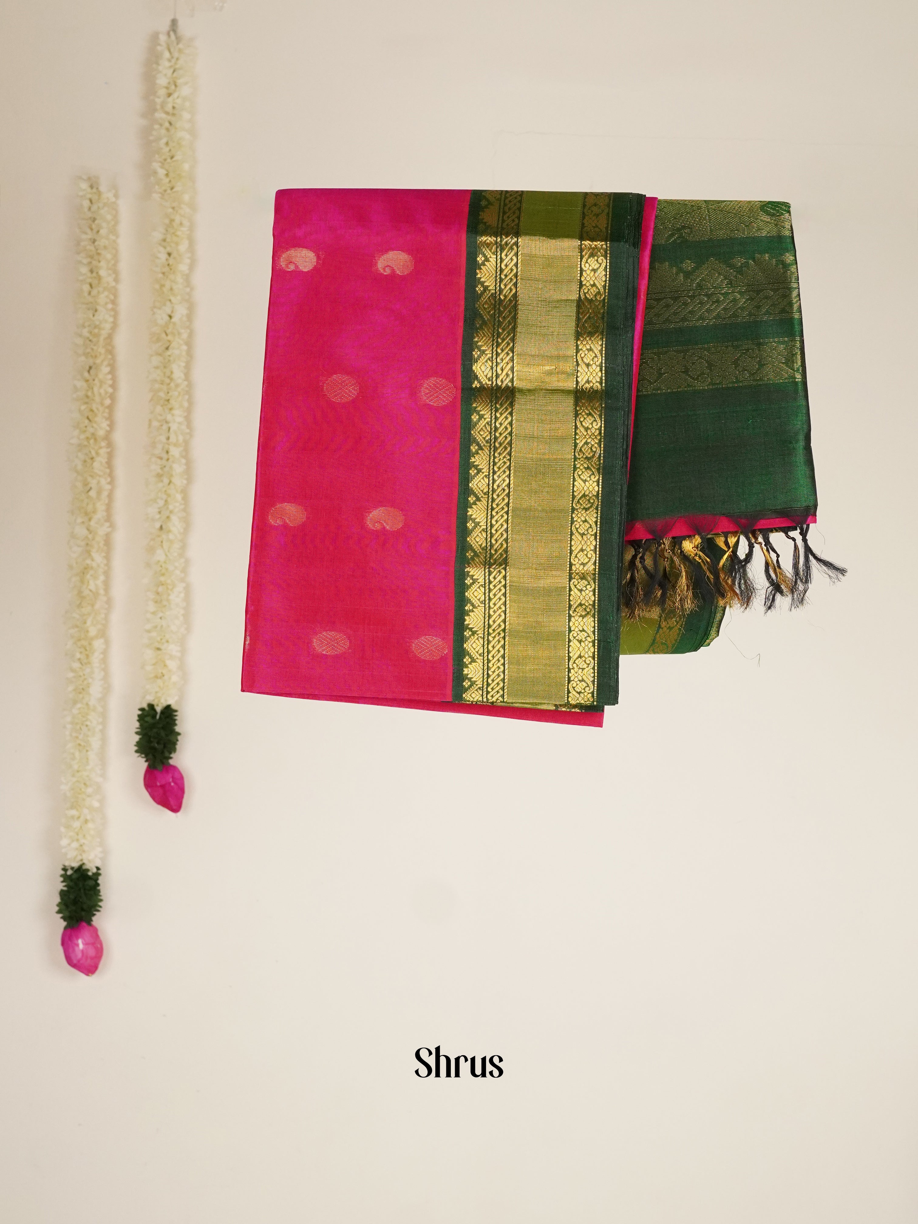 Pink & Green - Silk Cotton Saree - Shop on ShrusEternity.com