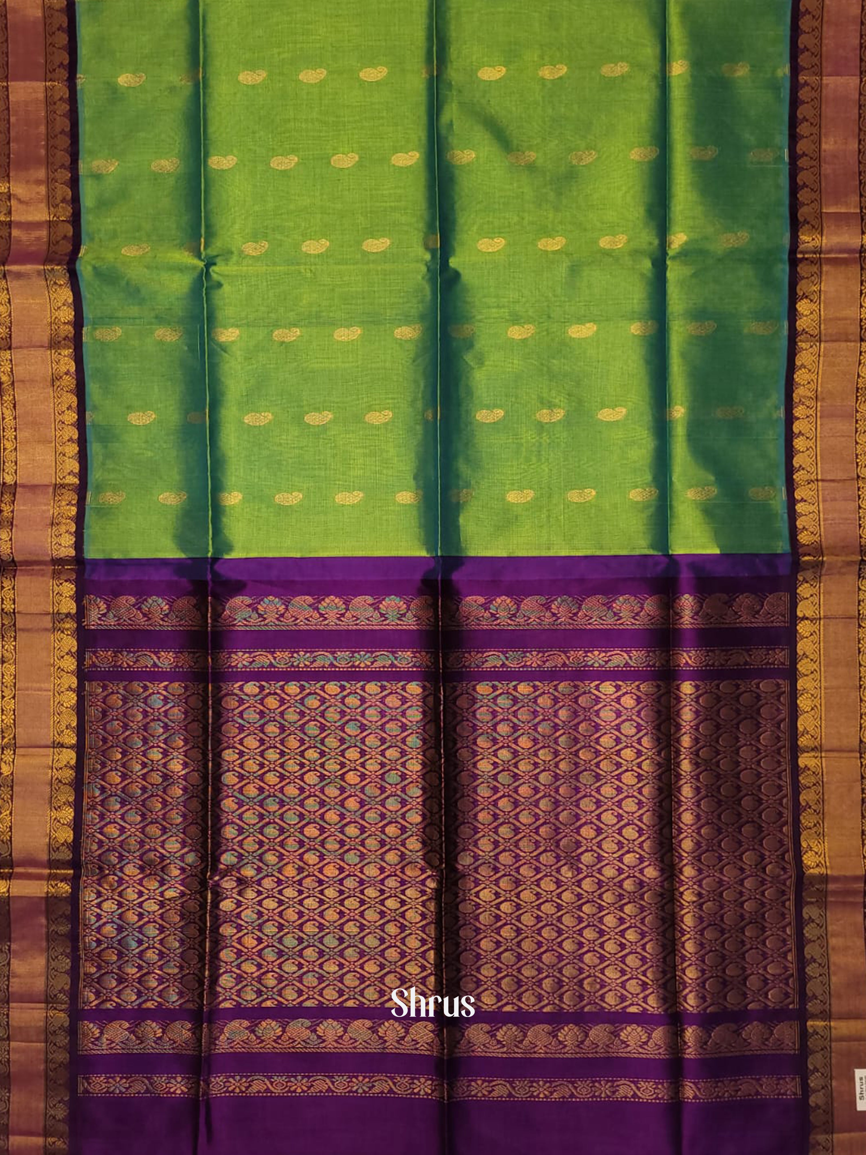 Green & Violet - Silk Cotton Saree - Shop on ShrusEternity.com