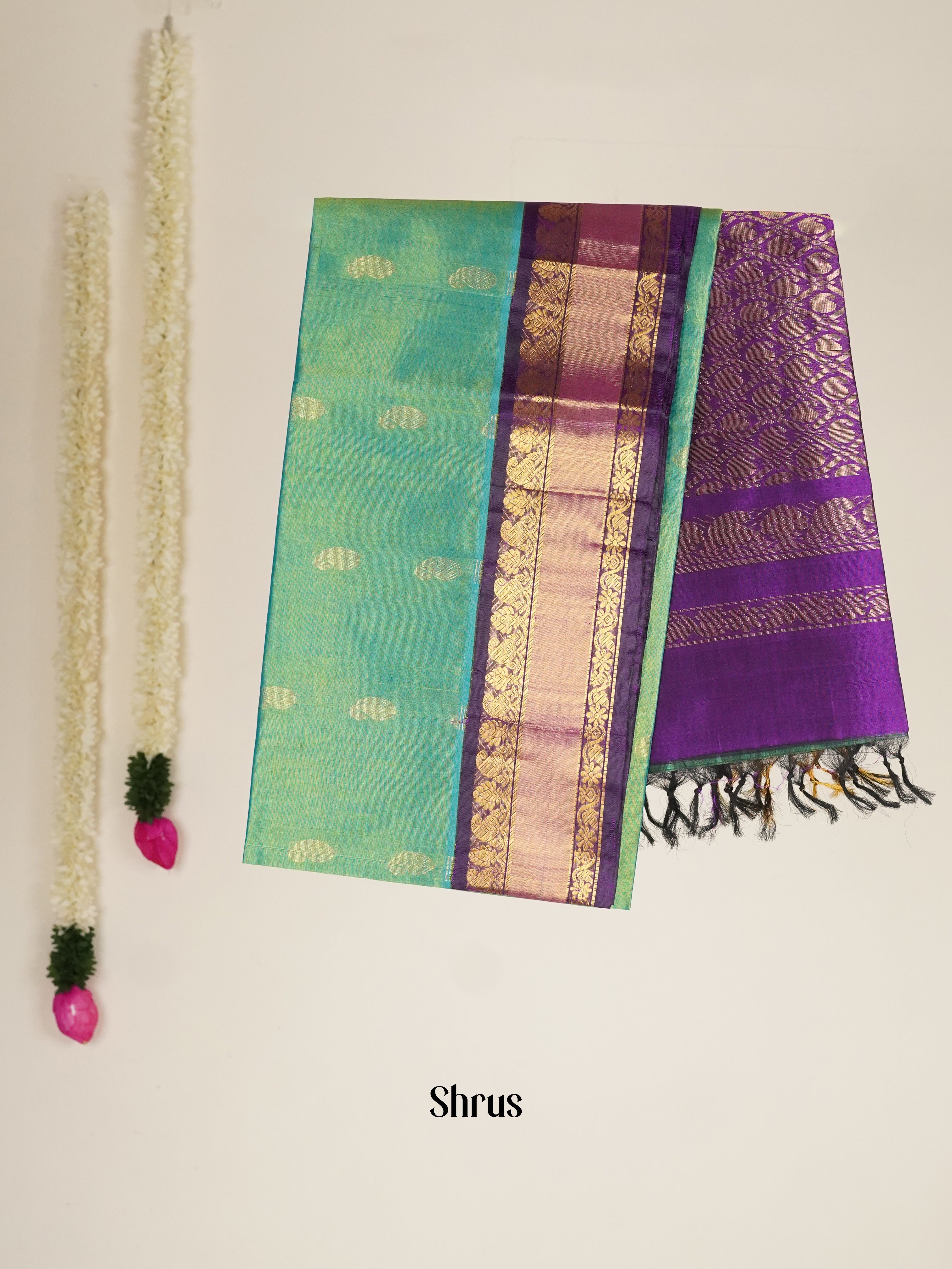 Green & Violet - Silk Cotton Saree - Shop on ShrusEternity.com