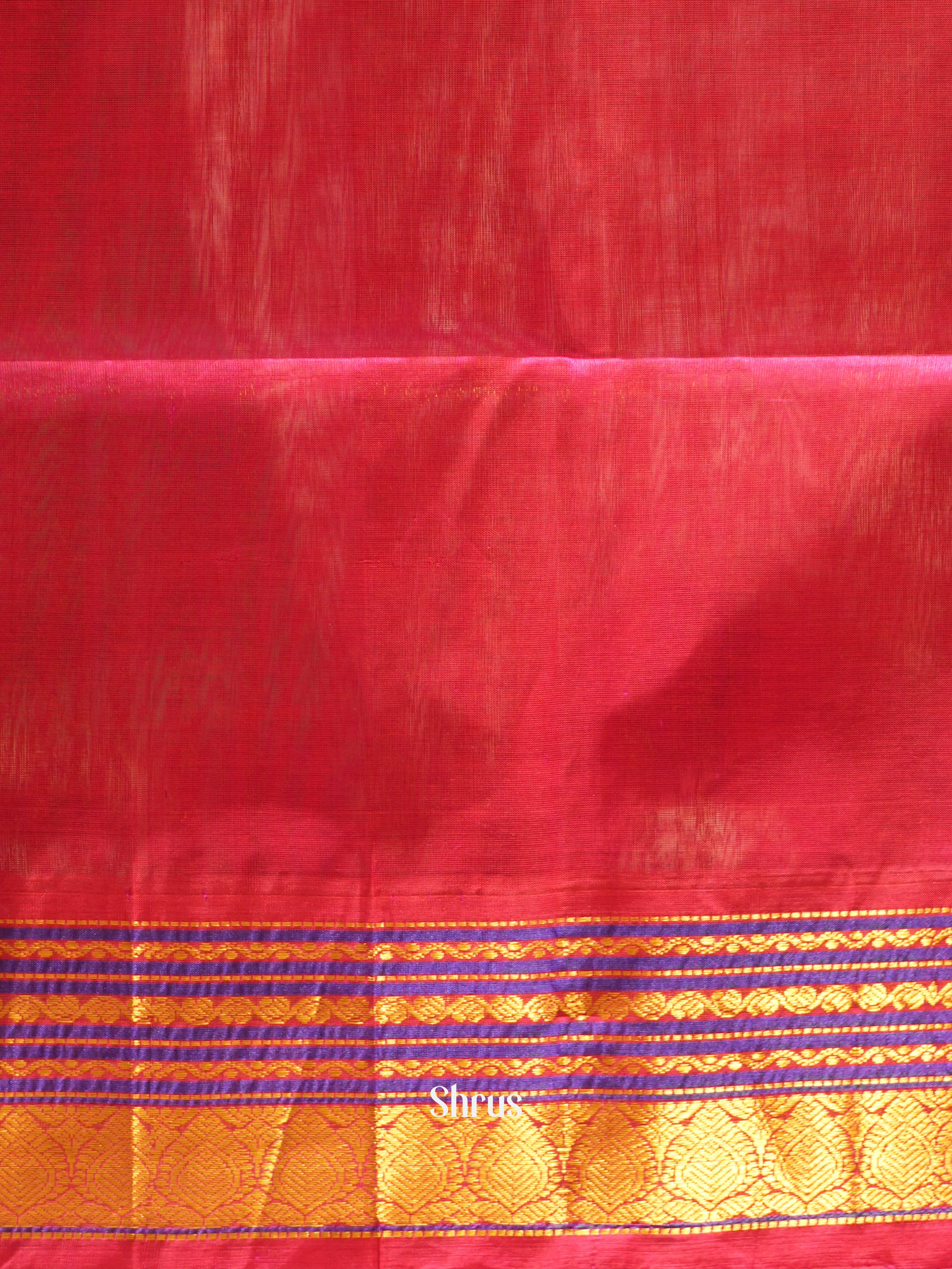 Blue & Pink - Silk Cotton Saree - Shop on ShrusEternity.com