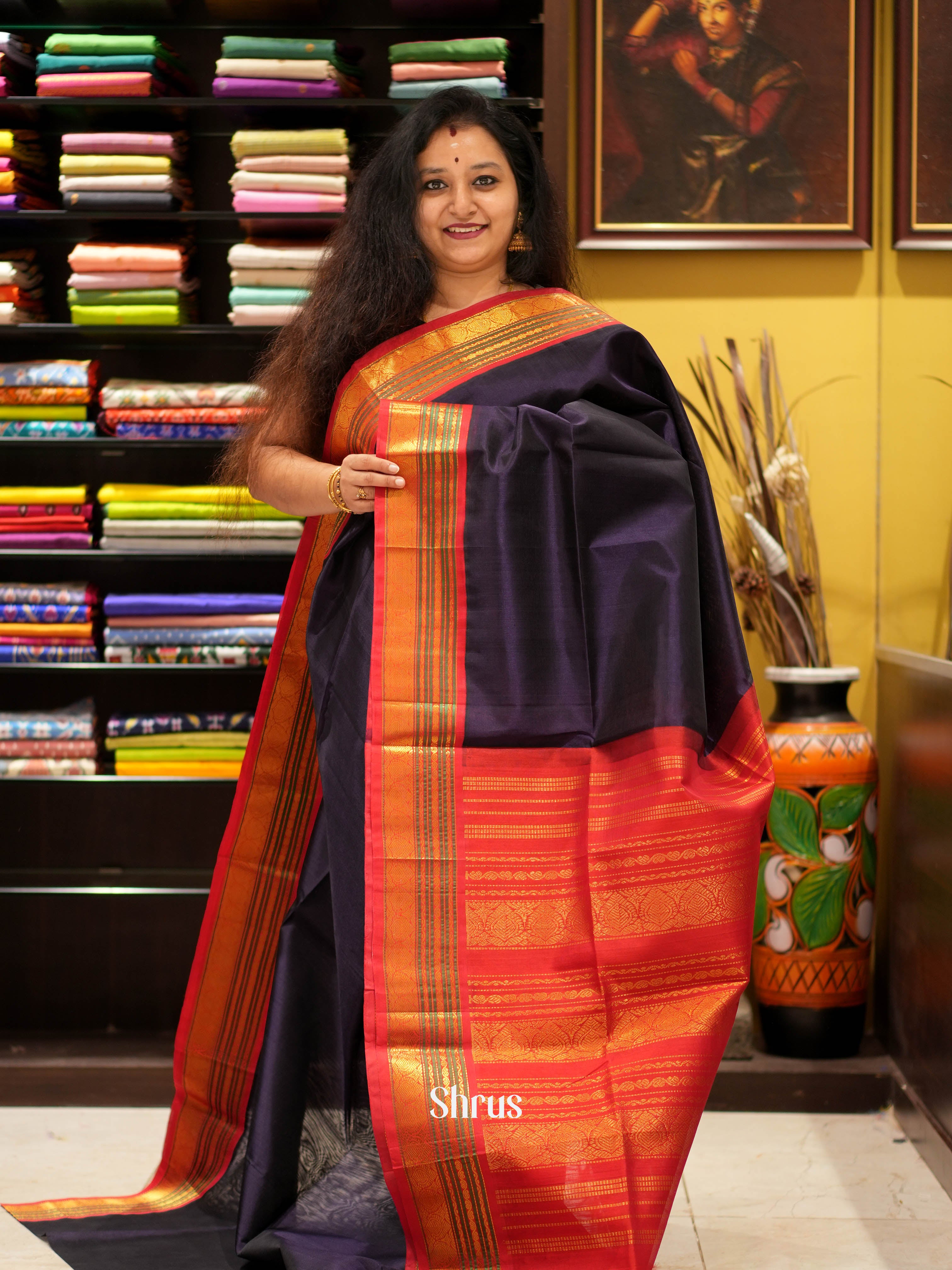 Violet & Red - Silk Cotton Saree - Shop on ShrusEternity.com