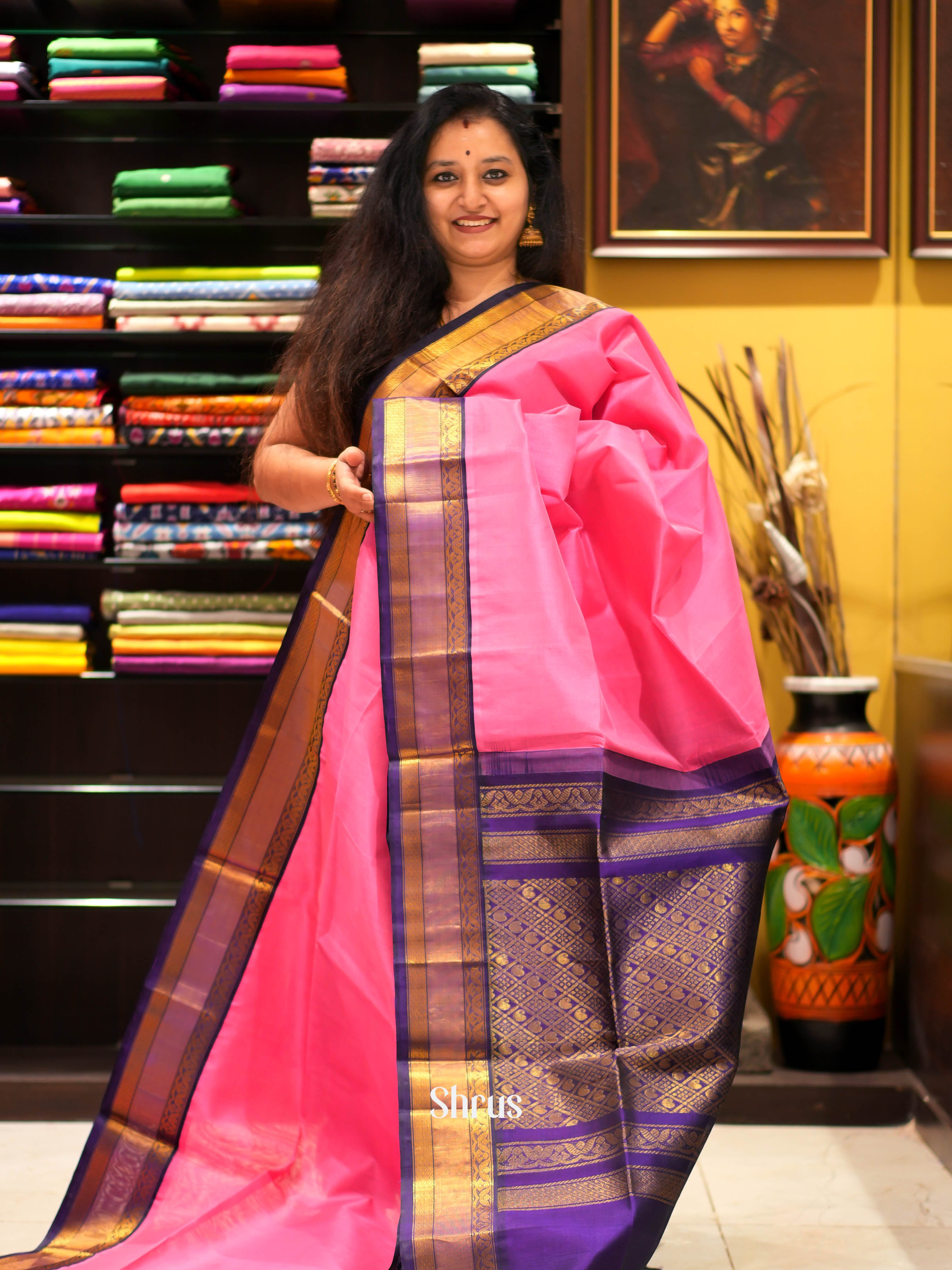 Pink & Violet - Silk Cotton Saree - Shop on ShrusEternity.com