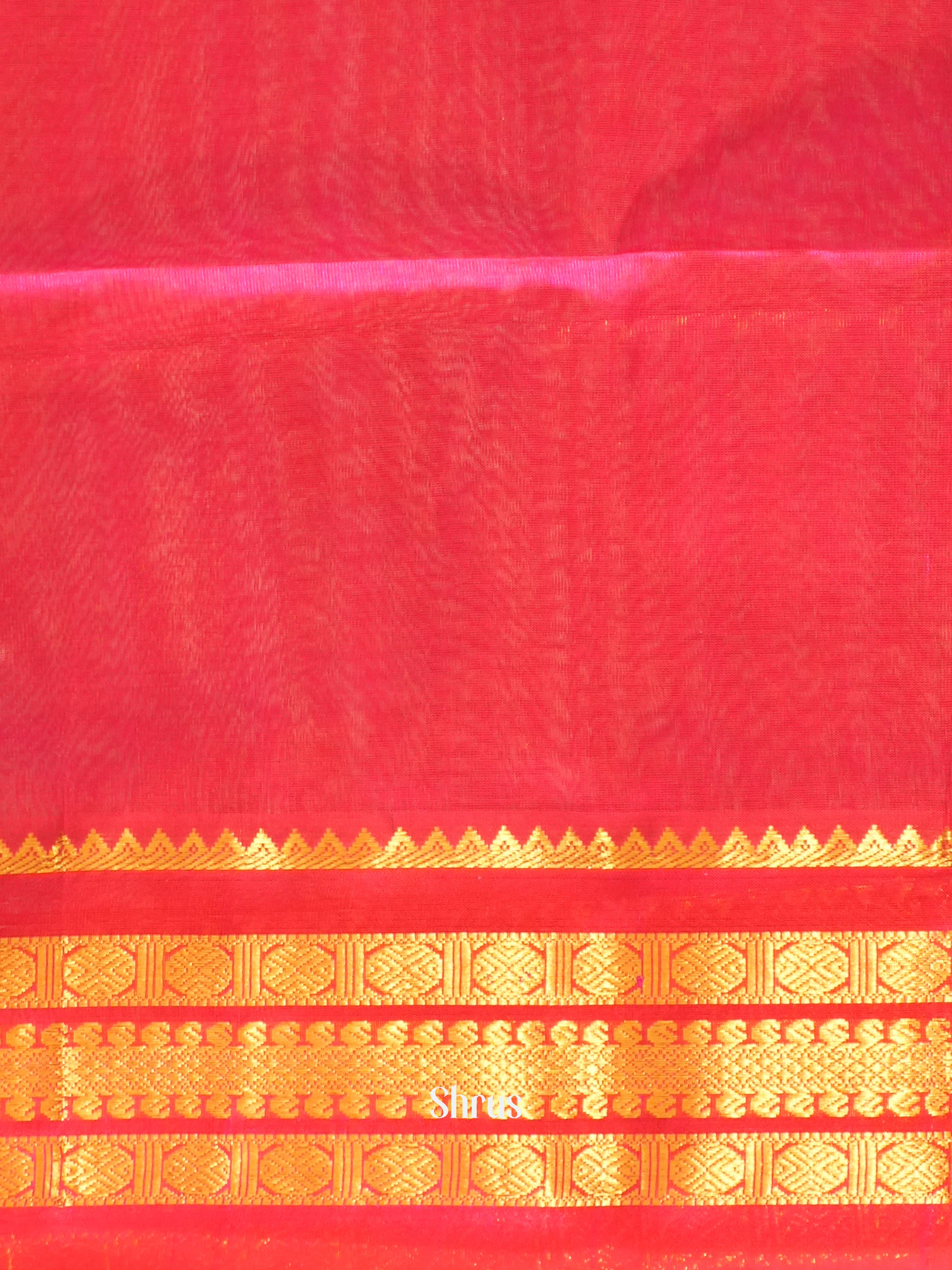 Dark Green & Pink - Silk Cotton Saree - Shop on ShrusEternity.com