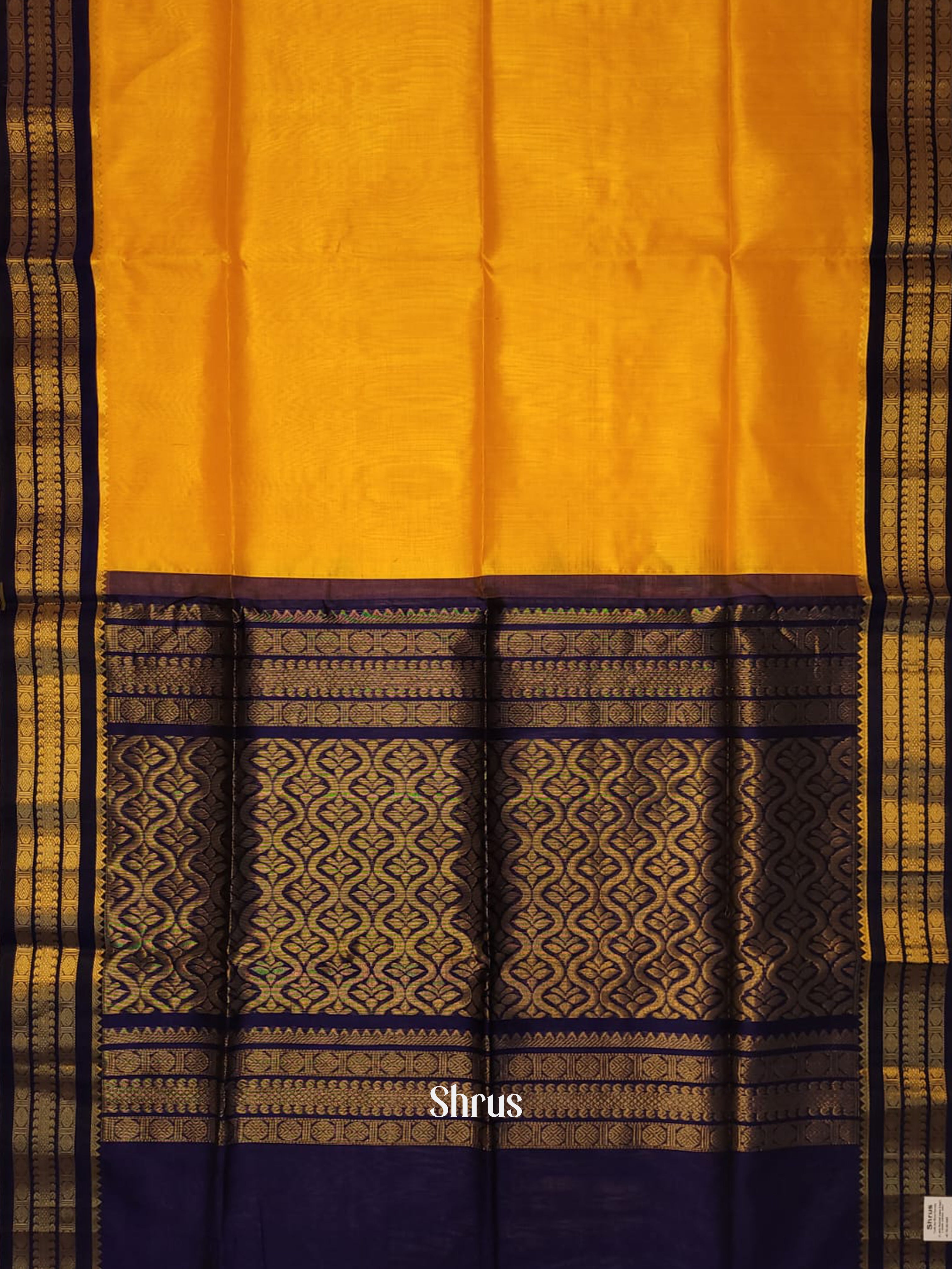 Yellow & Blue - Silk Cotton Saree - Shop on ShrusEternity.com