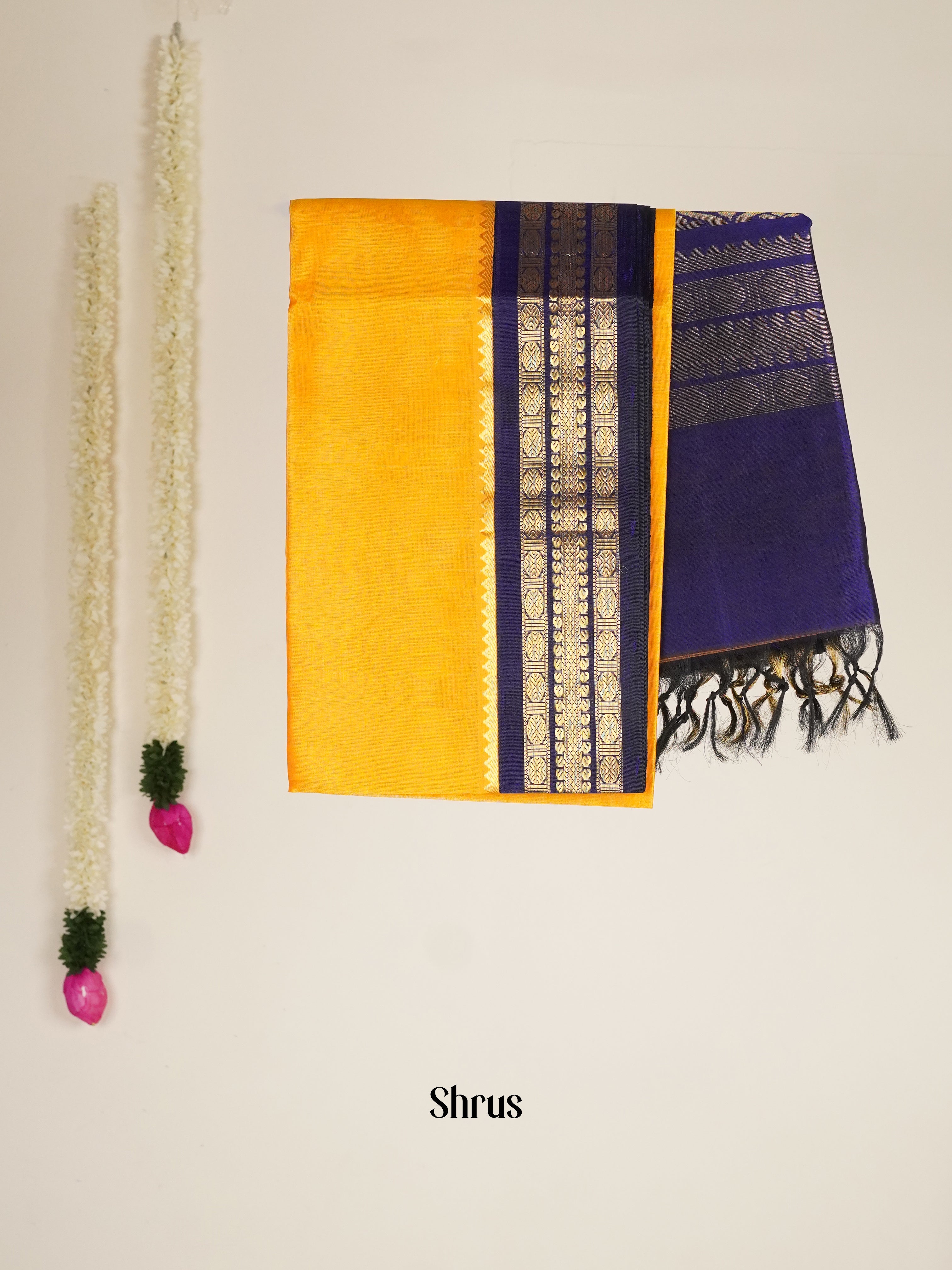 Yellow & Blue - Silk Cotton Saree - Shop on ShrusEternity.com