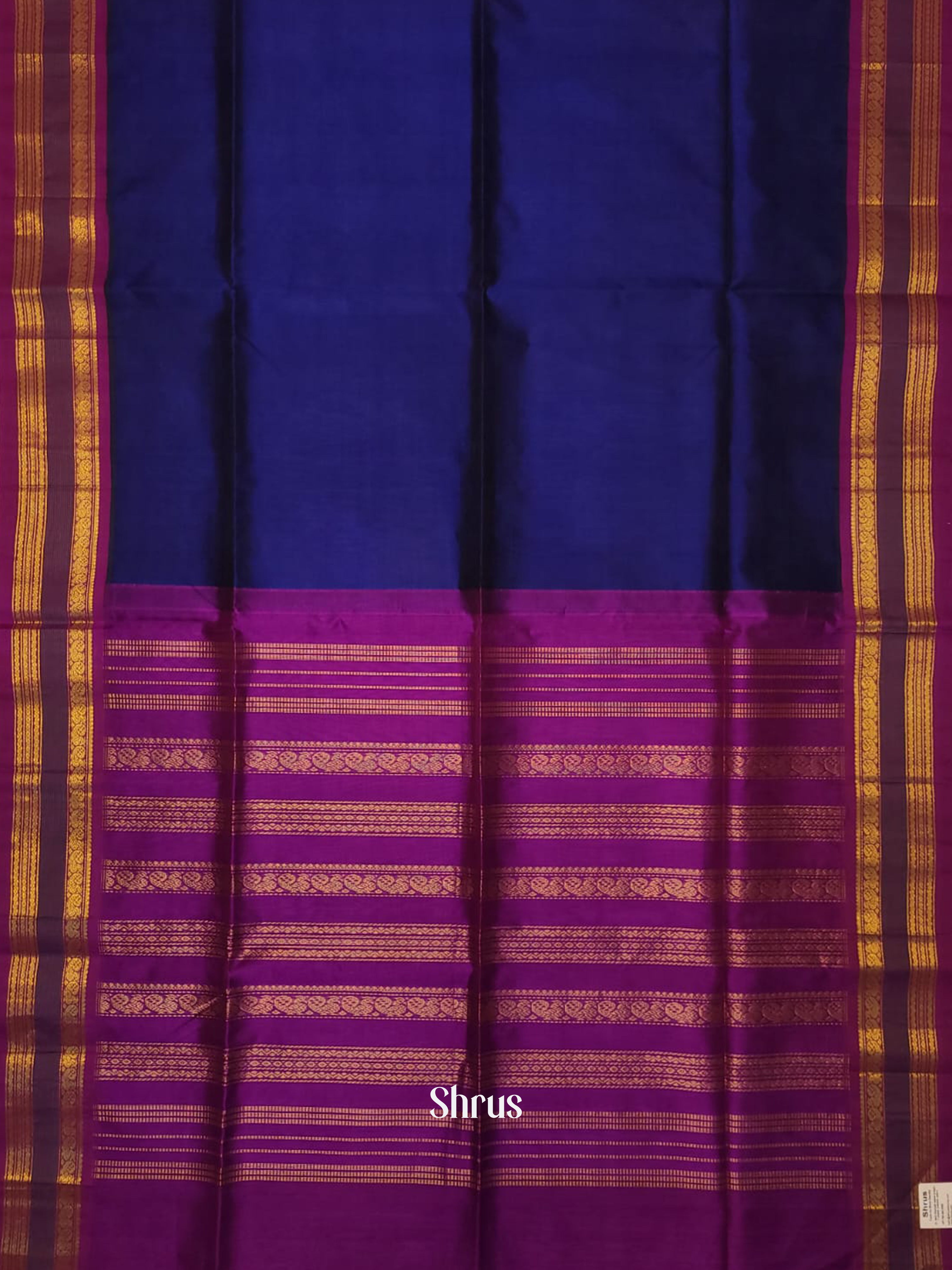 Blue & Pink - Silk Cotton Saree - Shop on ShrusEternity.com