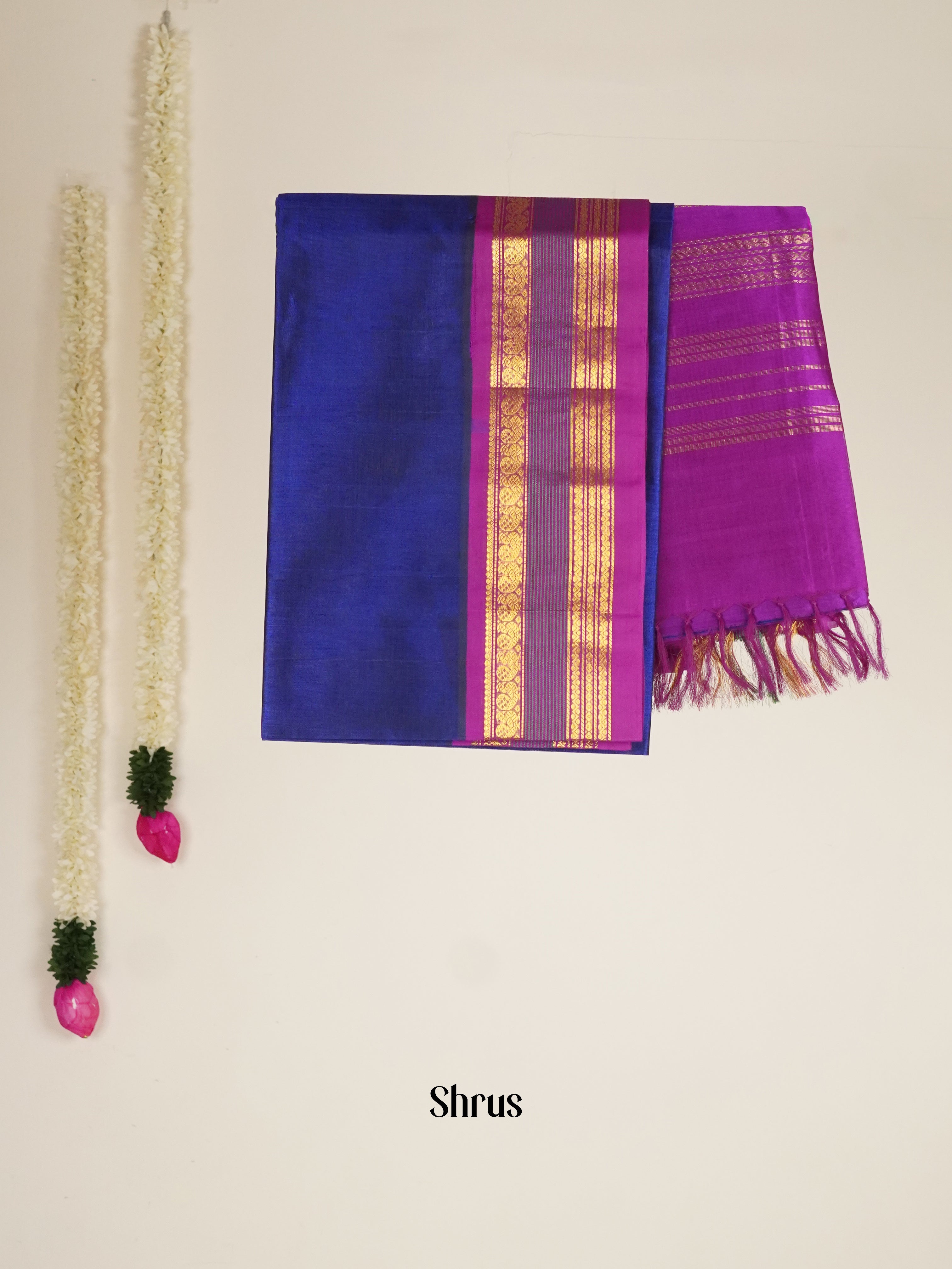 Blue & Pink - Silk Cotton Saree - Shop on ShrusEternity.com