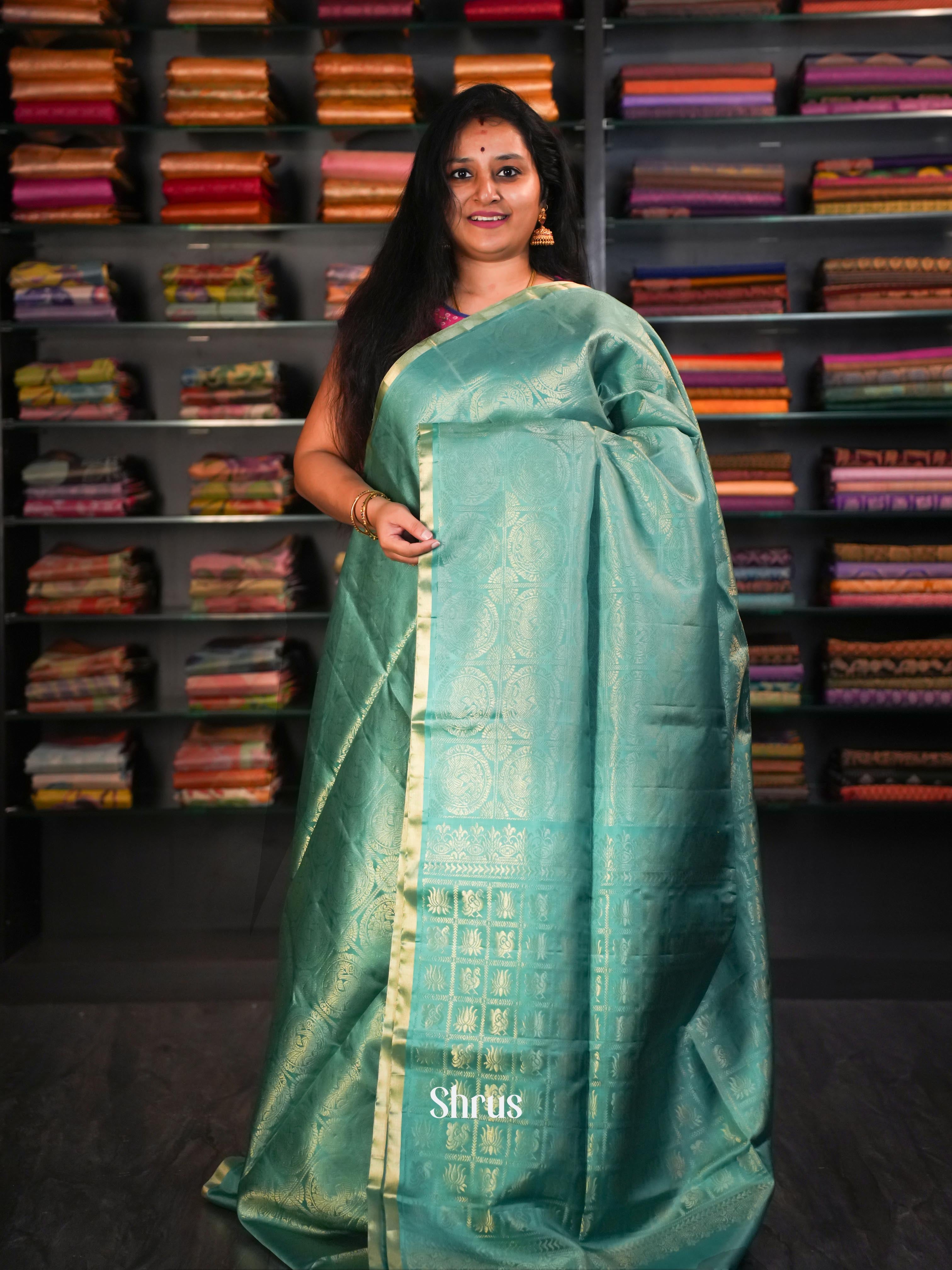 Teal - Soft Silk Saree - Shop on ShrusEternity.com