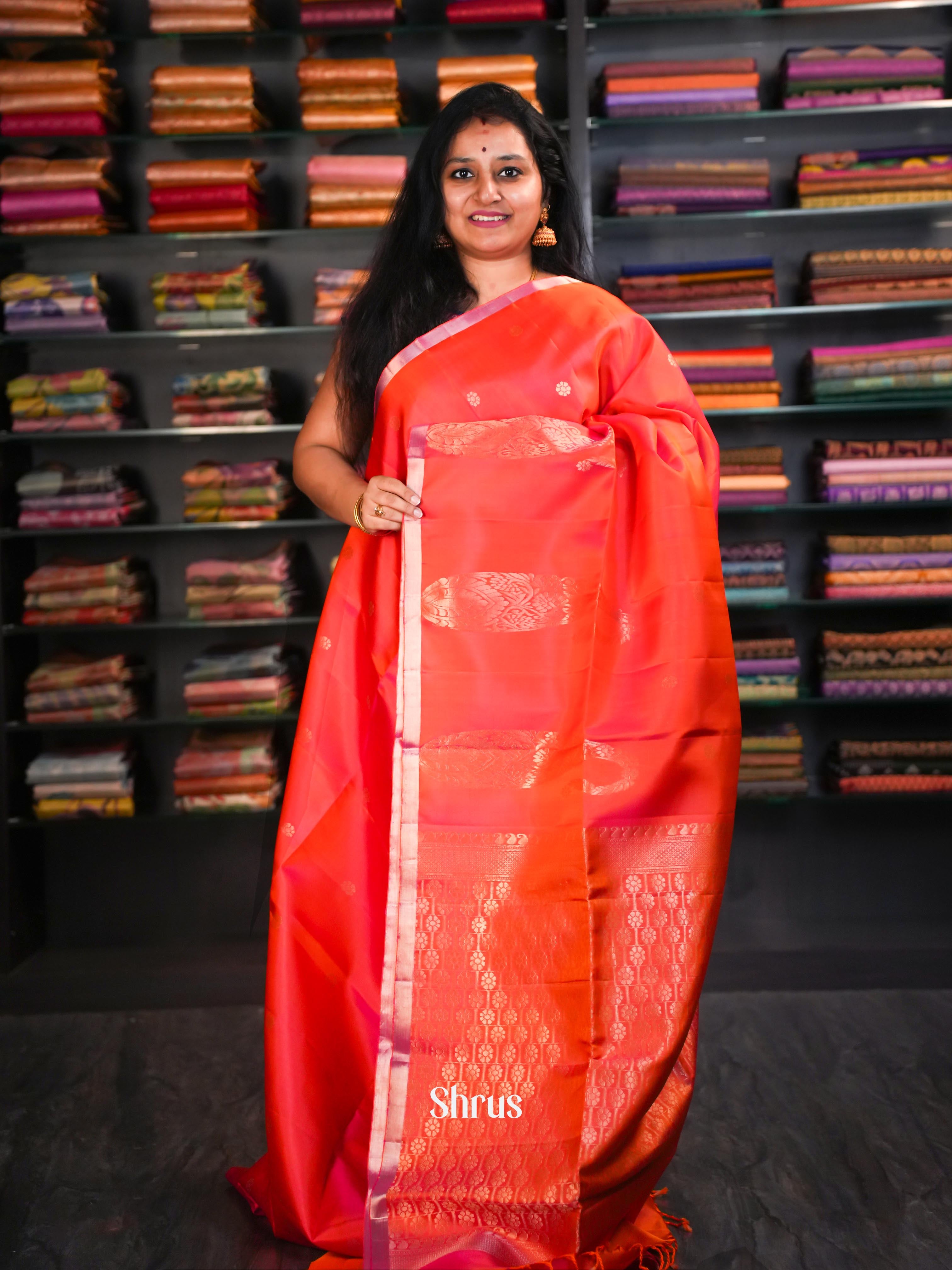 Double Shaded Rosy Orange - Soft Silk Saree - Shop on ShrusEternity.com