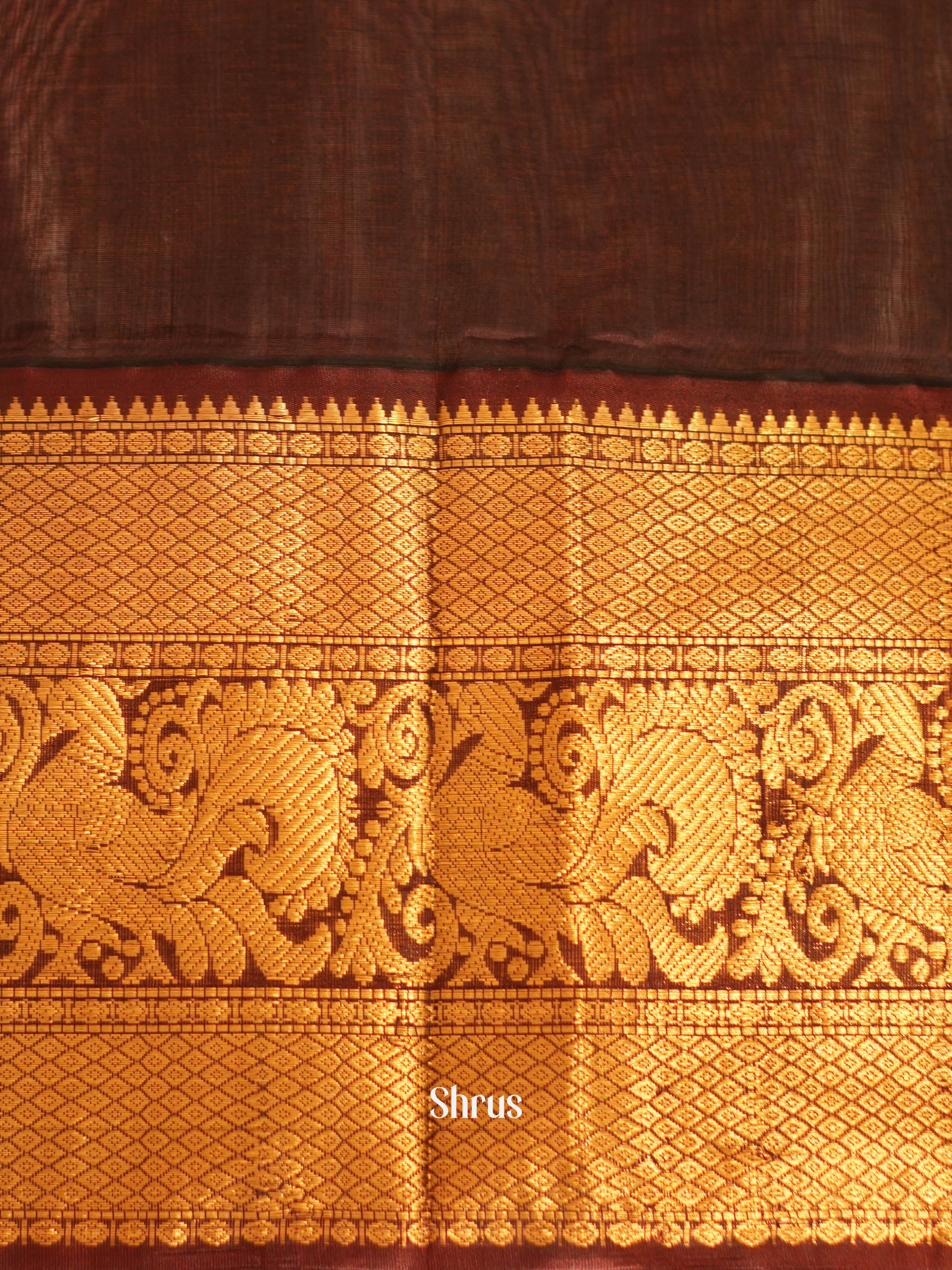 Pink & Brown- Silk Cotton Saree - Shop on ShrusEternity.com