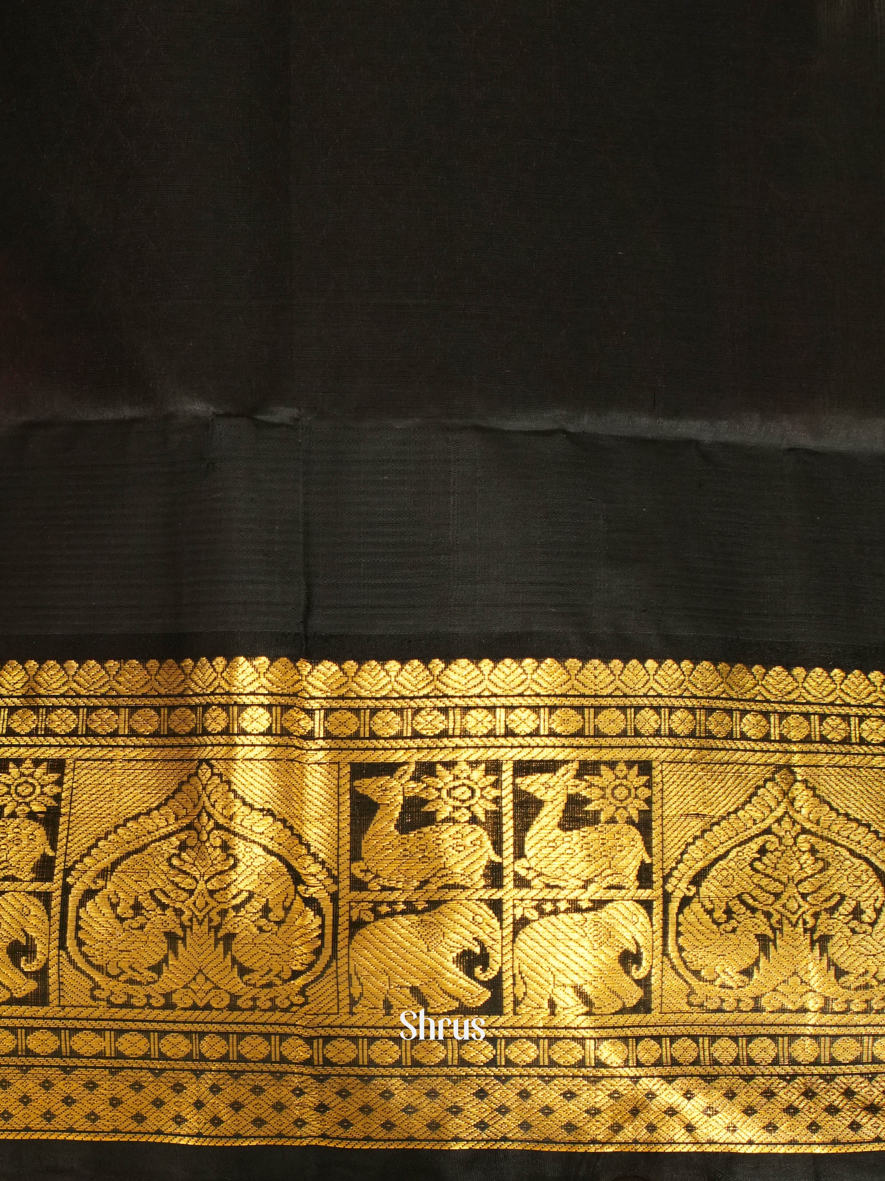 Cream & Black- Silk Cotton Saree - Shop on ShrusEternity.com
