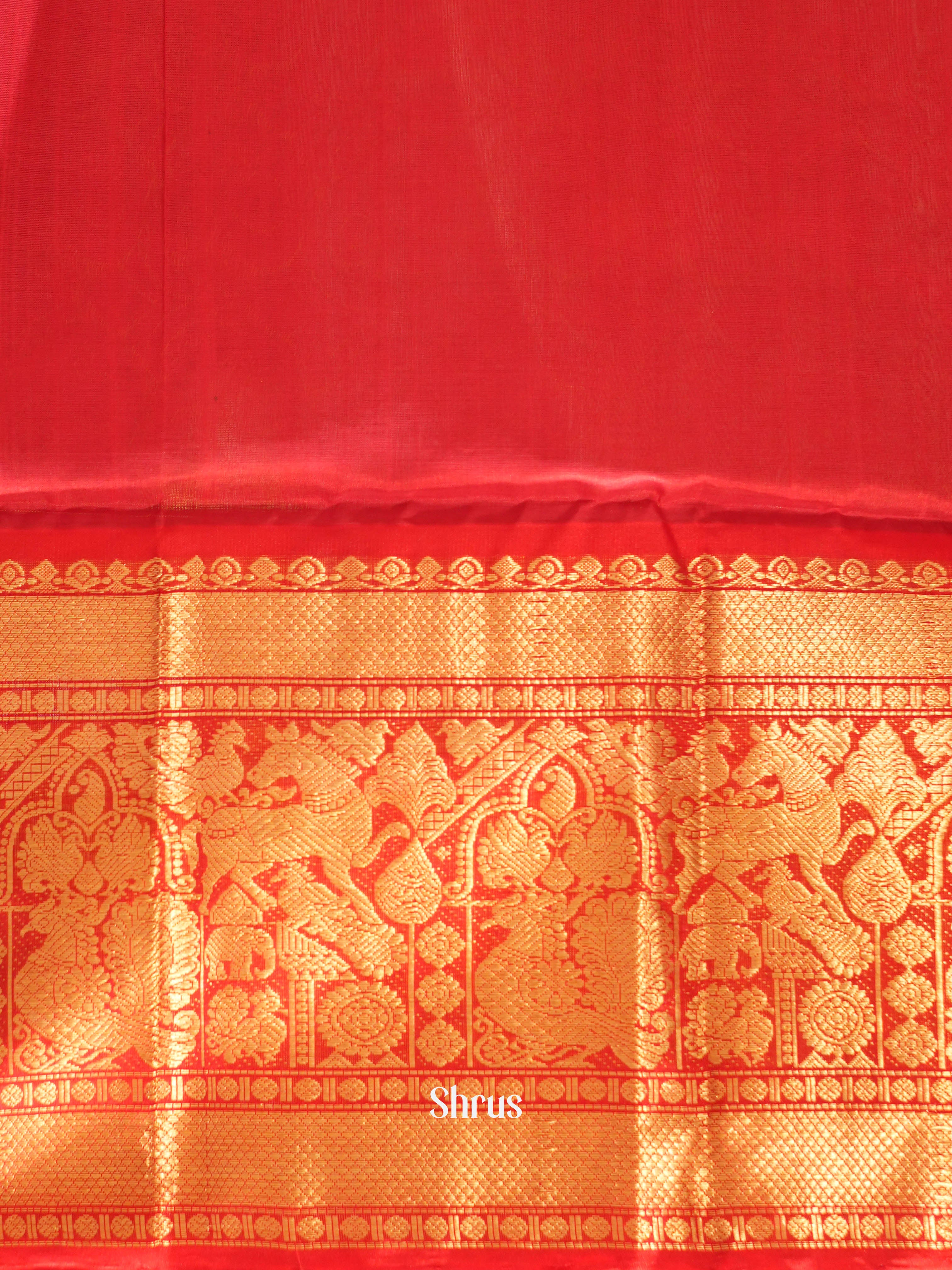 Green & Red - Silk Cotton Saree - Shop on ShrusEternity.com