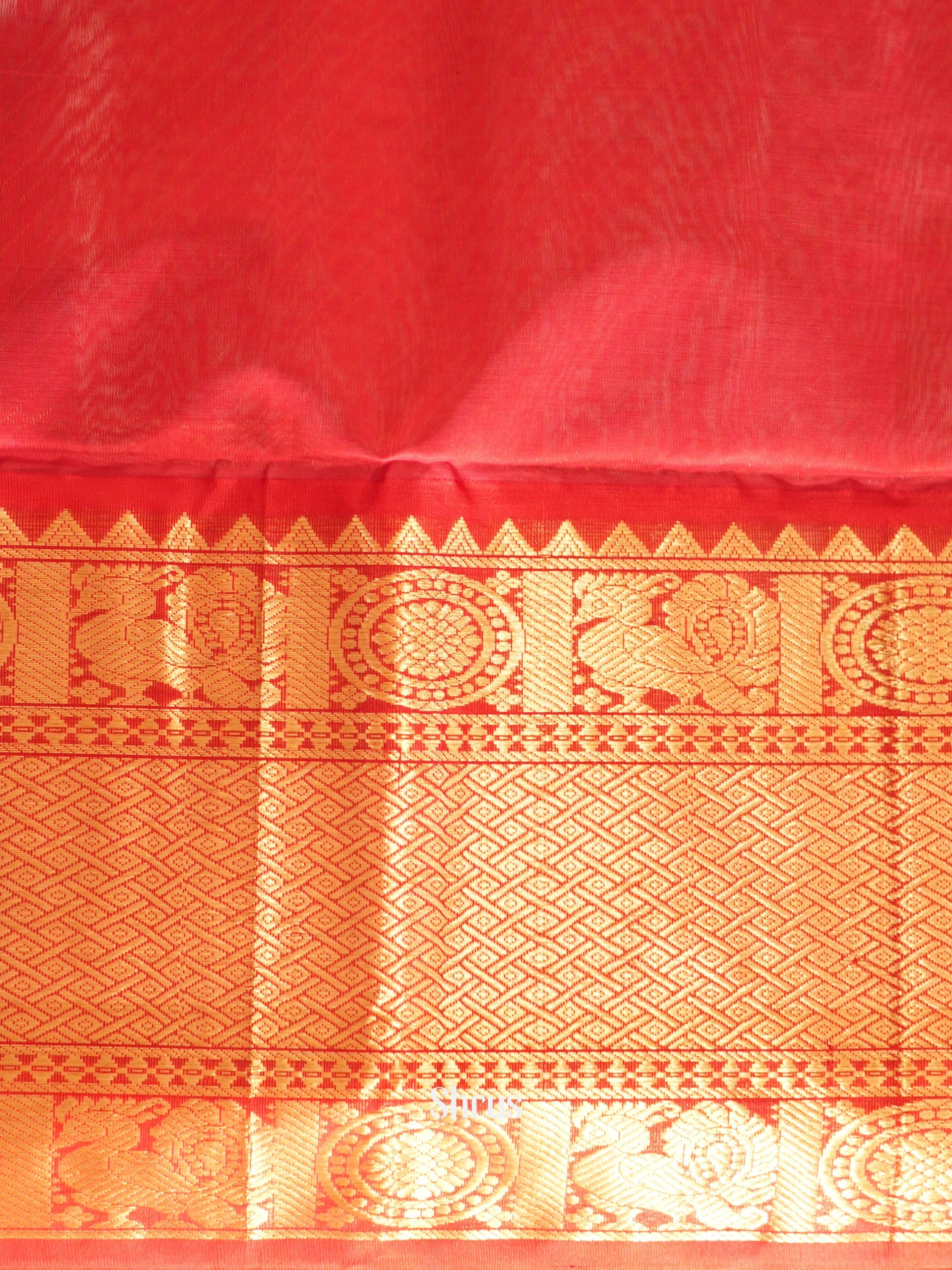 Peach & Red - Silk Cotton Saree - Shop on ShrusEternity.com