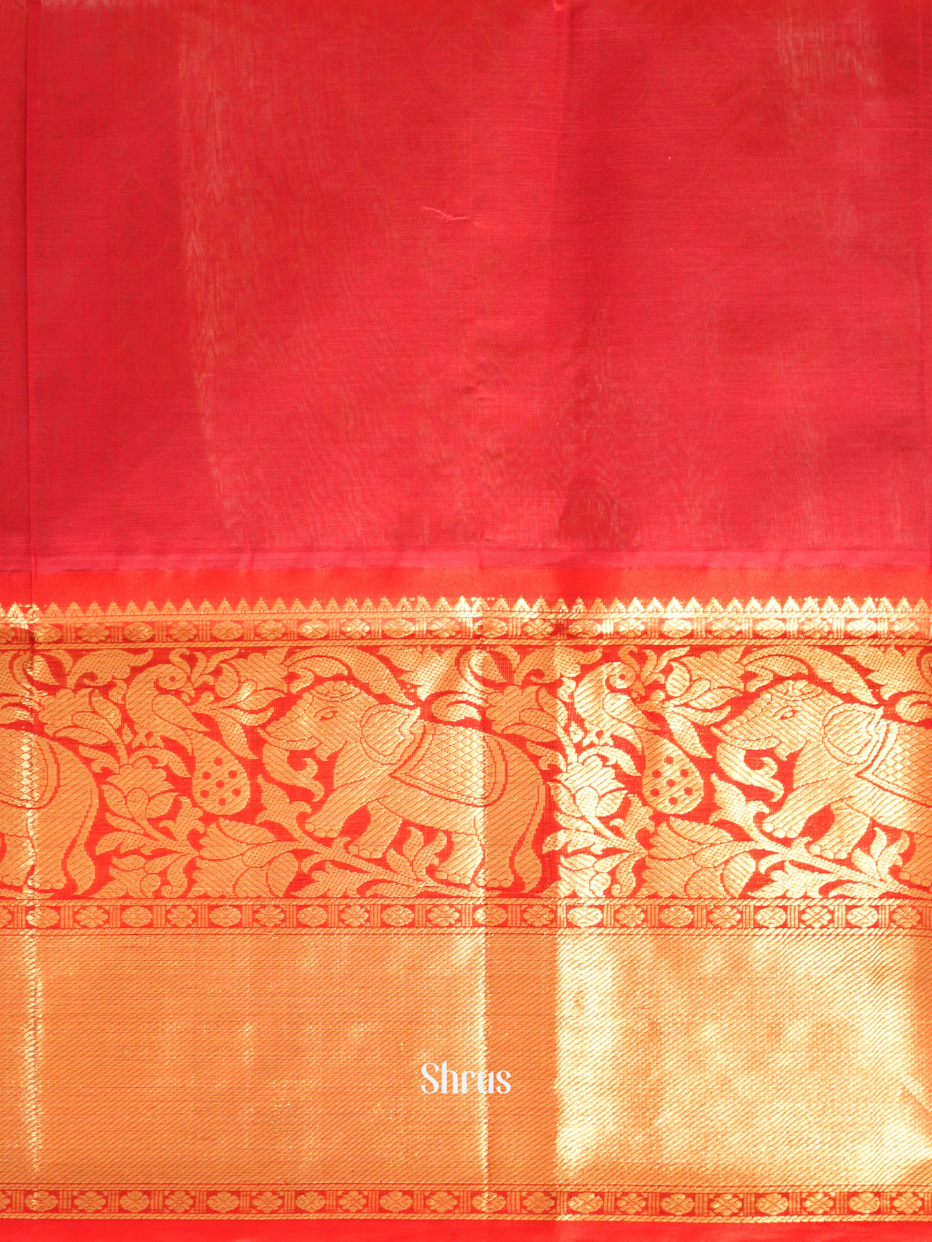 Peach & Red - Silk Cotton Saree - Shop on ShrusEternity.com