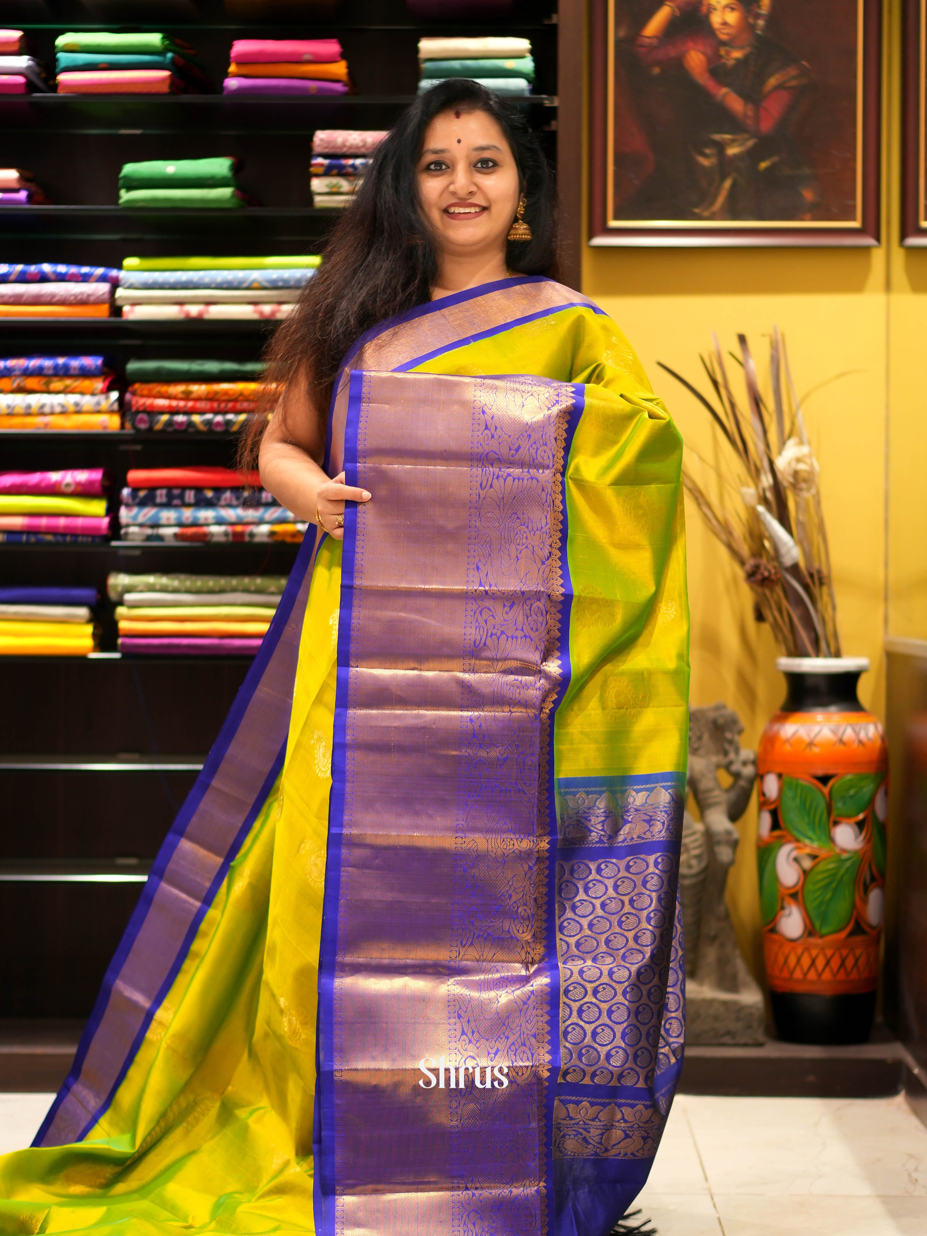 Green & Blue - Silk Cotton Saree - Shop on ShrusEternity.com