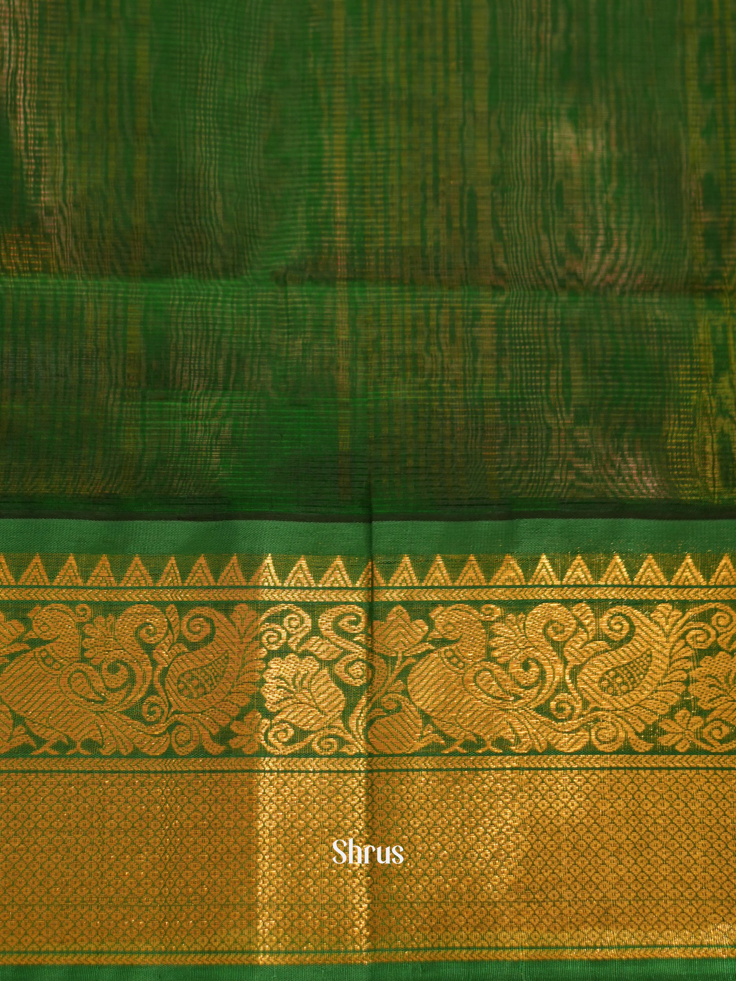 Cream & Green- Silk Cotton Saree - Shop on ShrusEternity.com