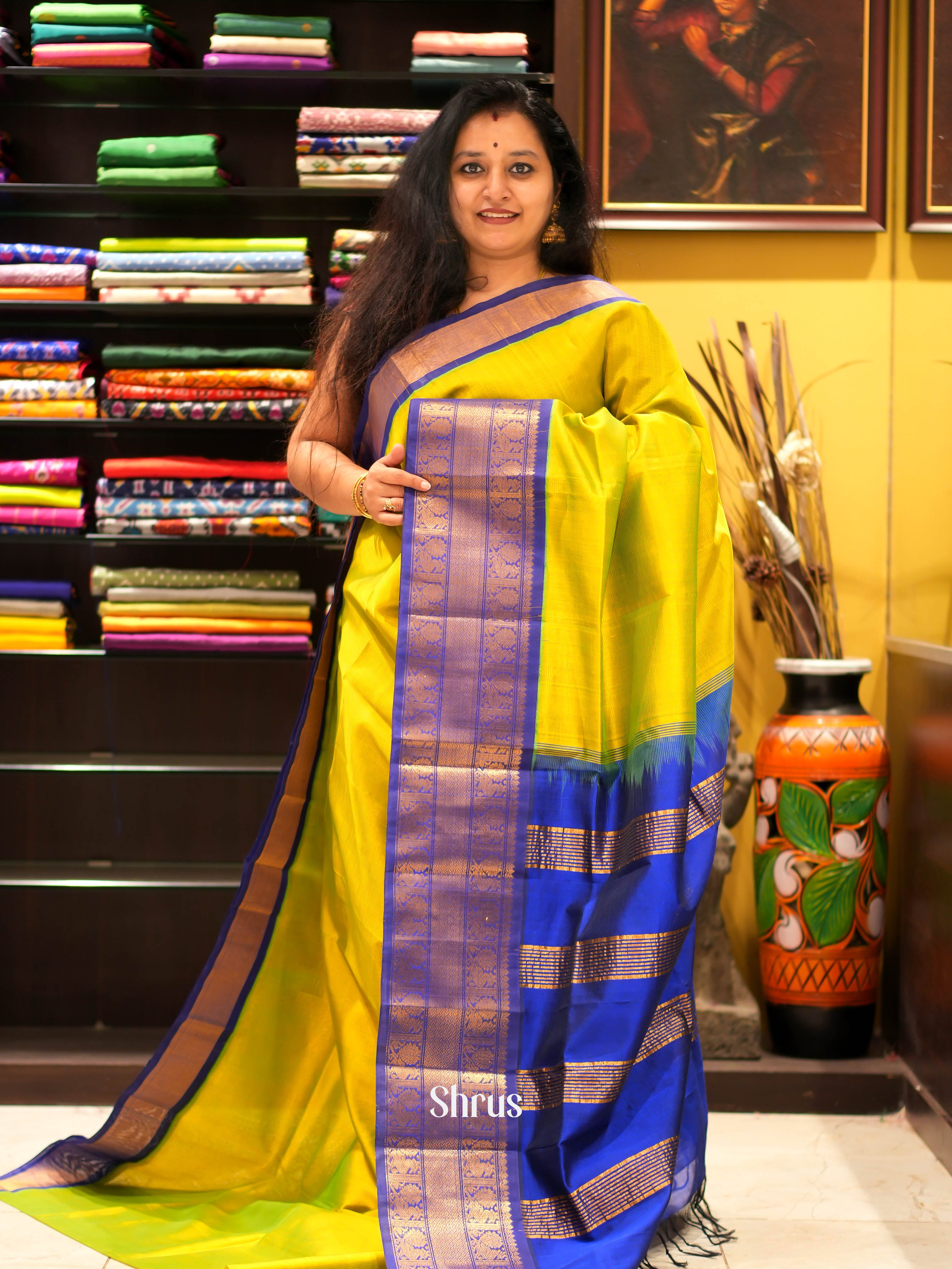 Mathulir Green & Blue - Silk Cotton Saree - Shop on ShrusEternity.com