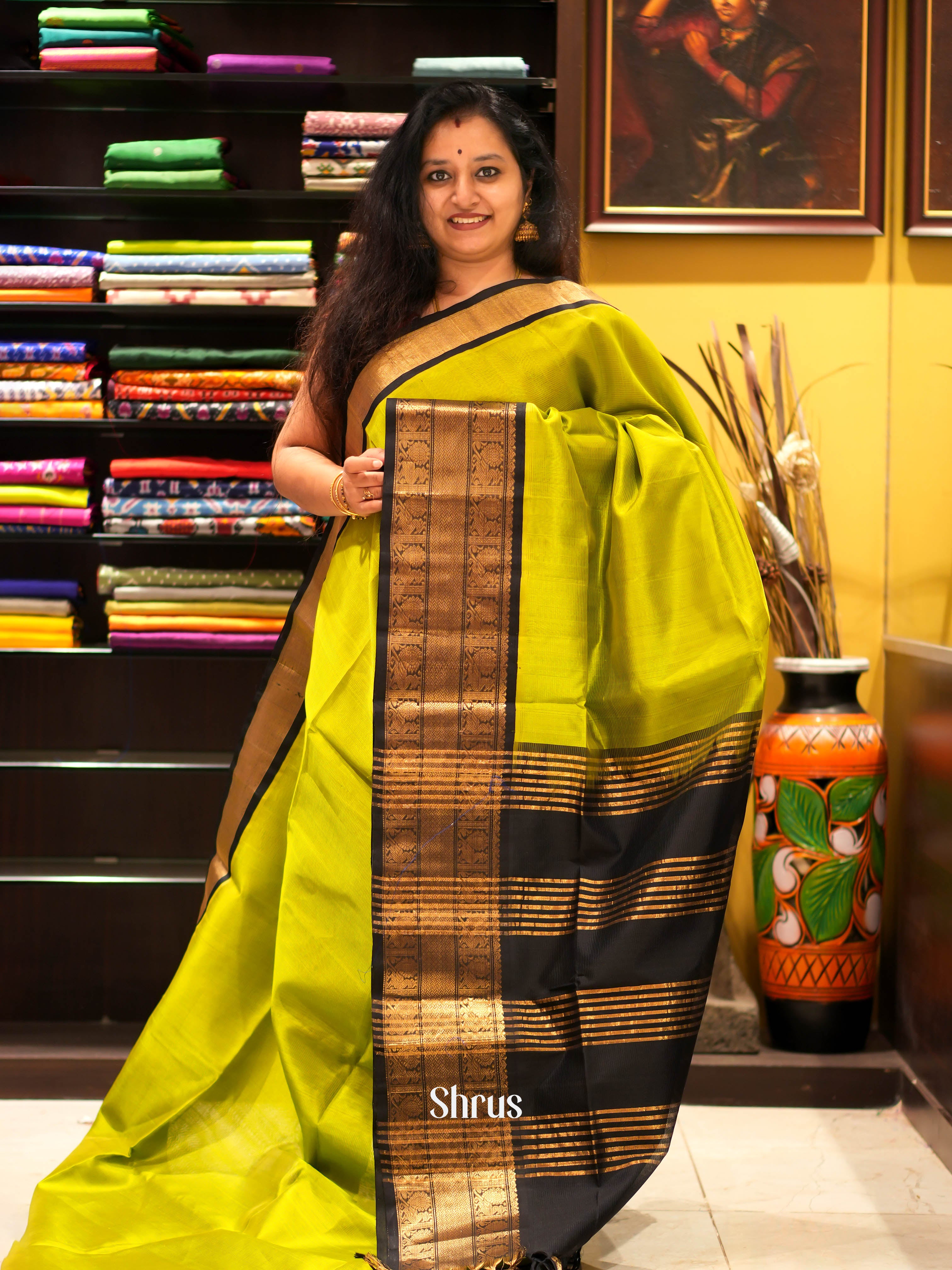 Green & Black - Silk Cotton Saree - Shop on ShrusEternity.com