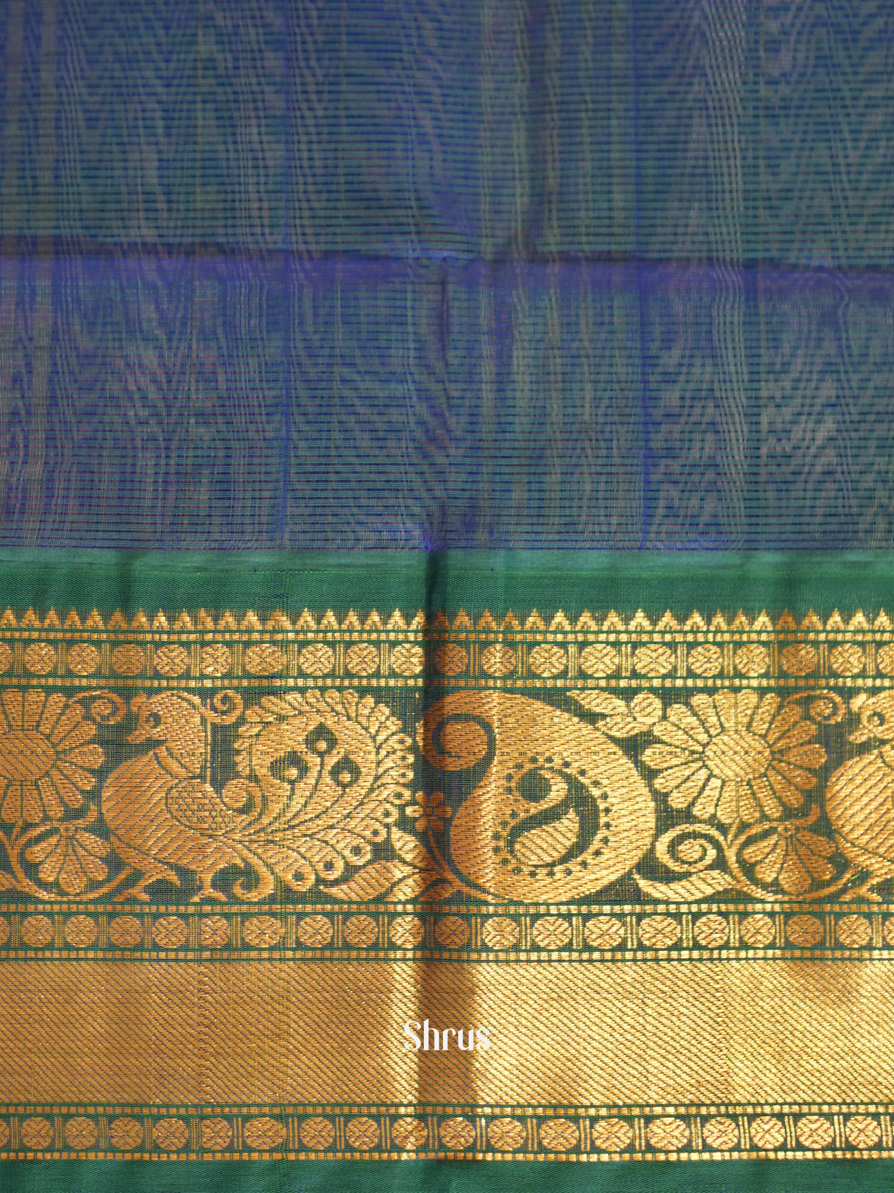 Yellow & Blue - Silk Cotton Saree - Shop on ShrusEternity.com