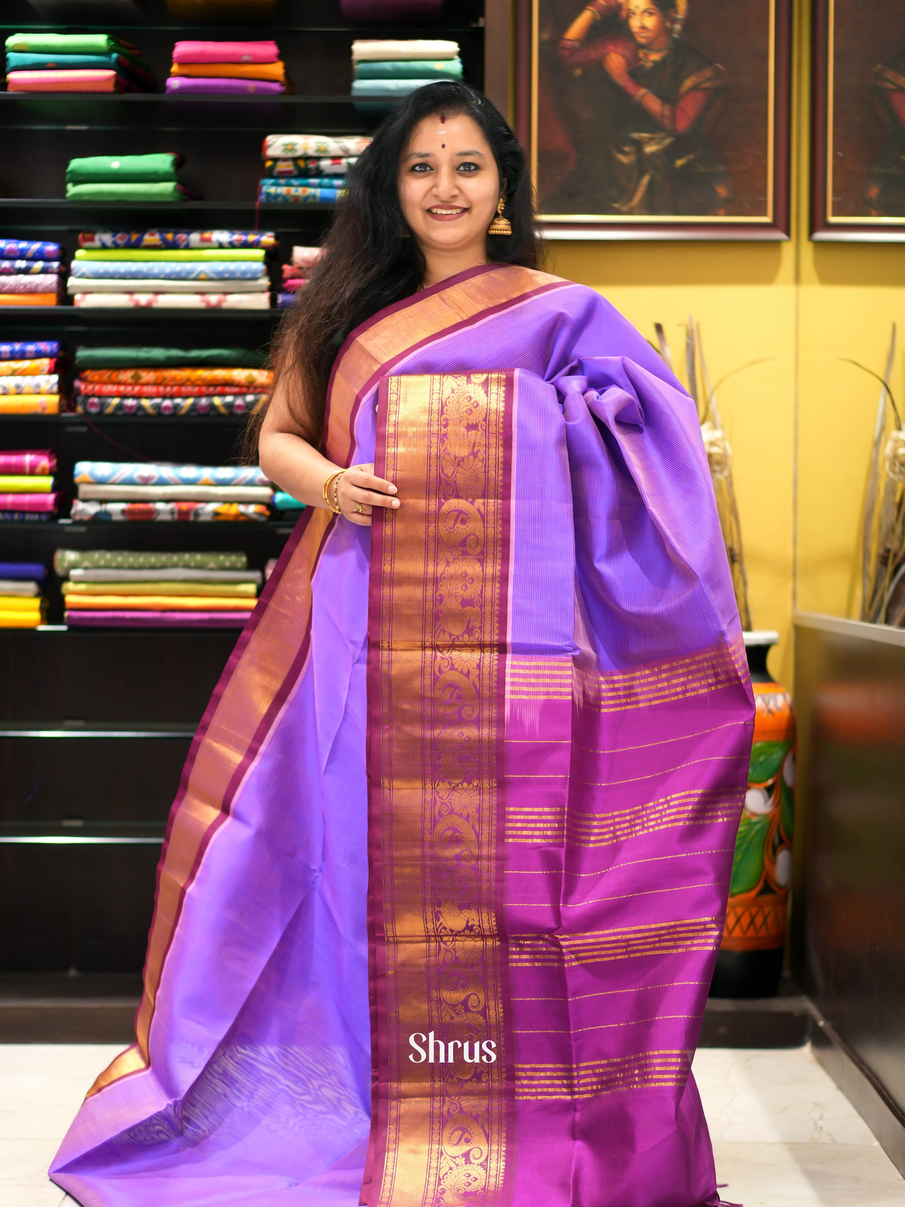 Lavender & Purple - Silk Cotton Saree - Shop on ShrusEternity.com