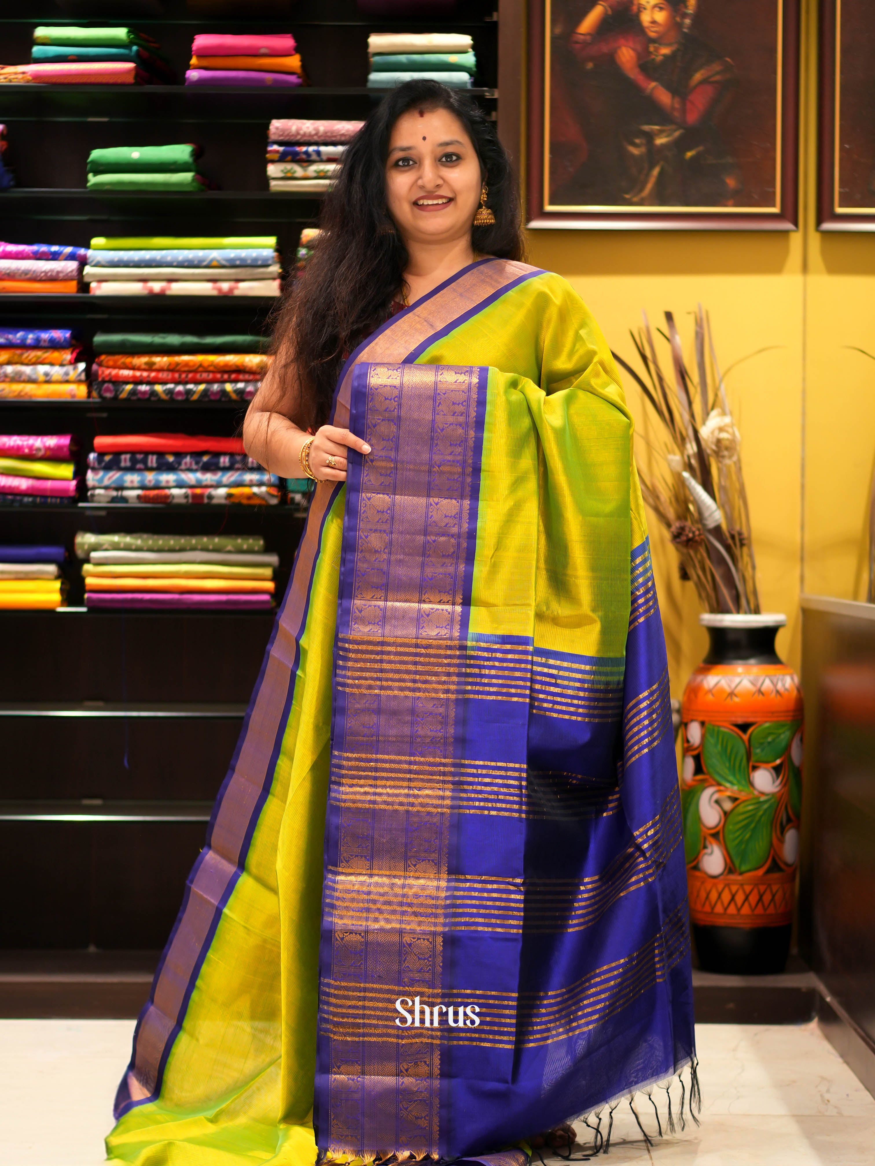 Green & Blue - Silk Cotton Saree - Shop on ShrusEternity.com
