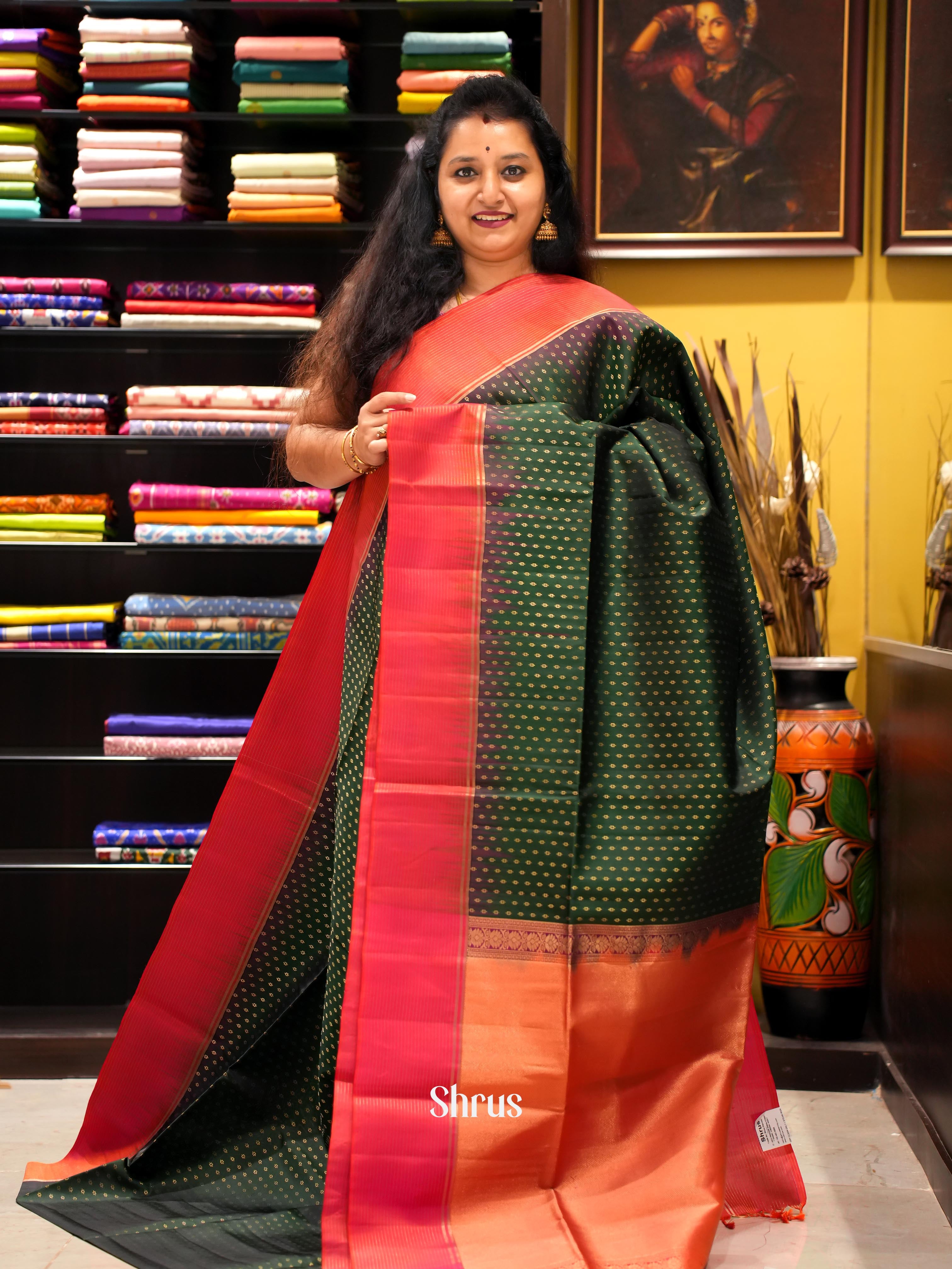 Green & Orange - Soft Silk Saree - Shop on ShrusEternity.com