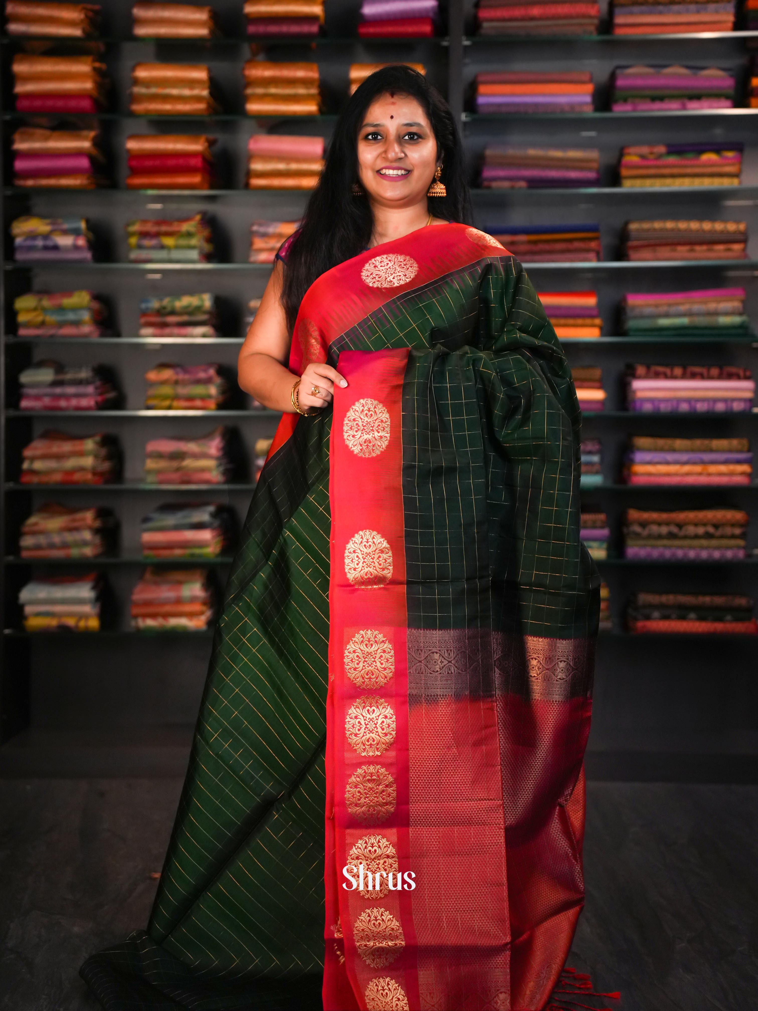 Fancy Green & Red - Soft Silk Saree - Shop on ShrusEternity.com