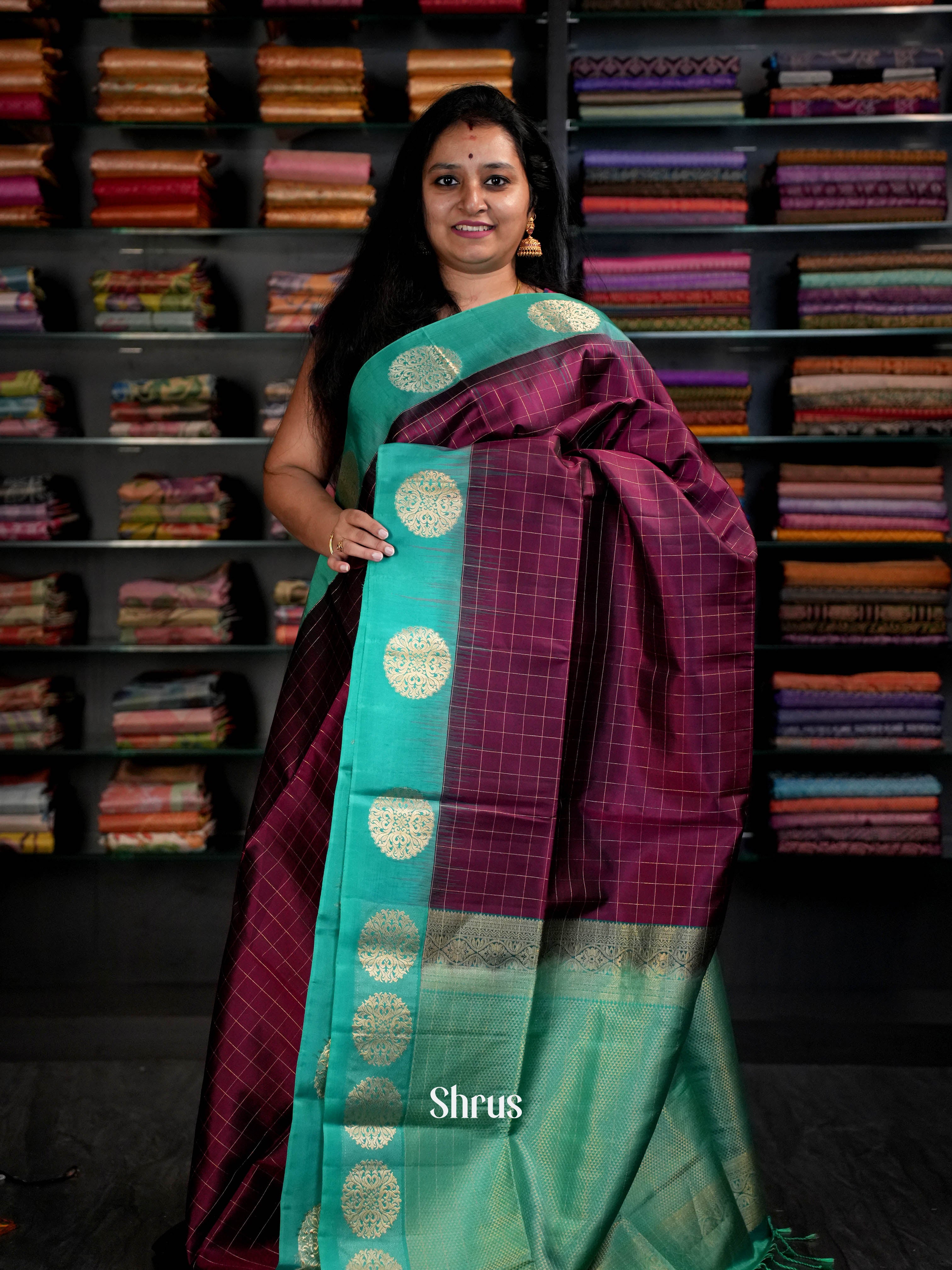 Purple & Teal - Soft Silk Saree - Shop on ShrusEternity.com