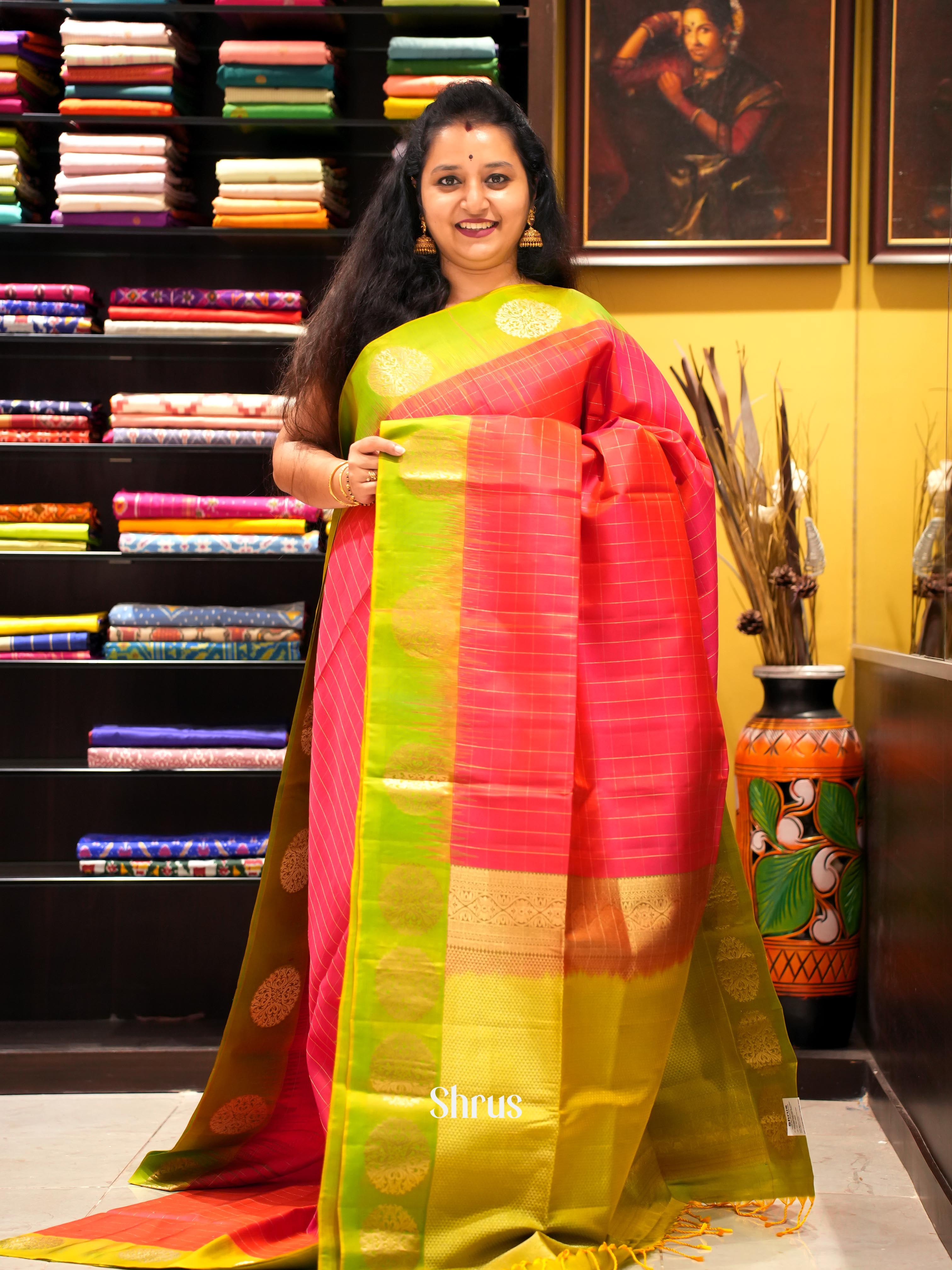 Red & Green - Soft Silk Saree - Shop on ShrusEternity.com
