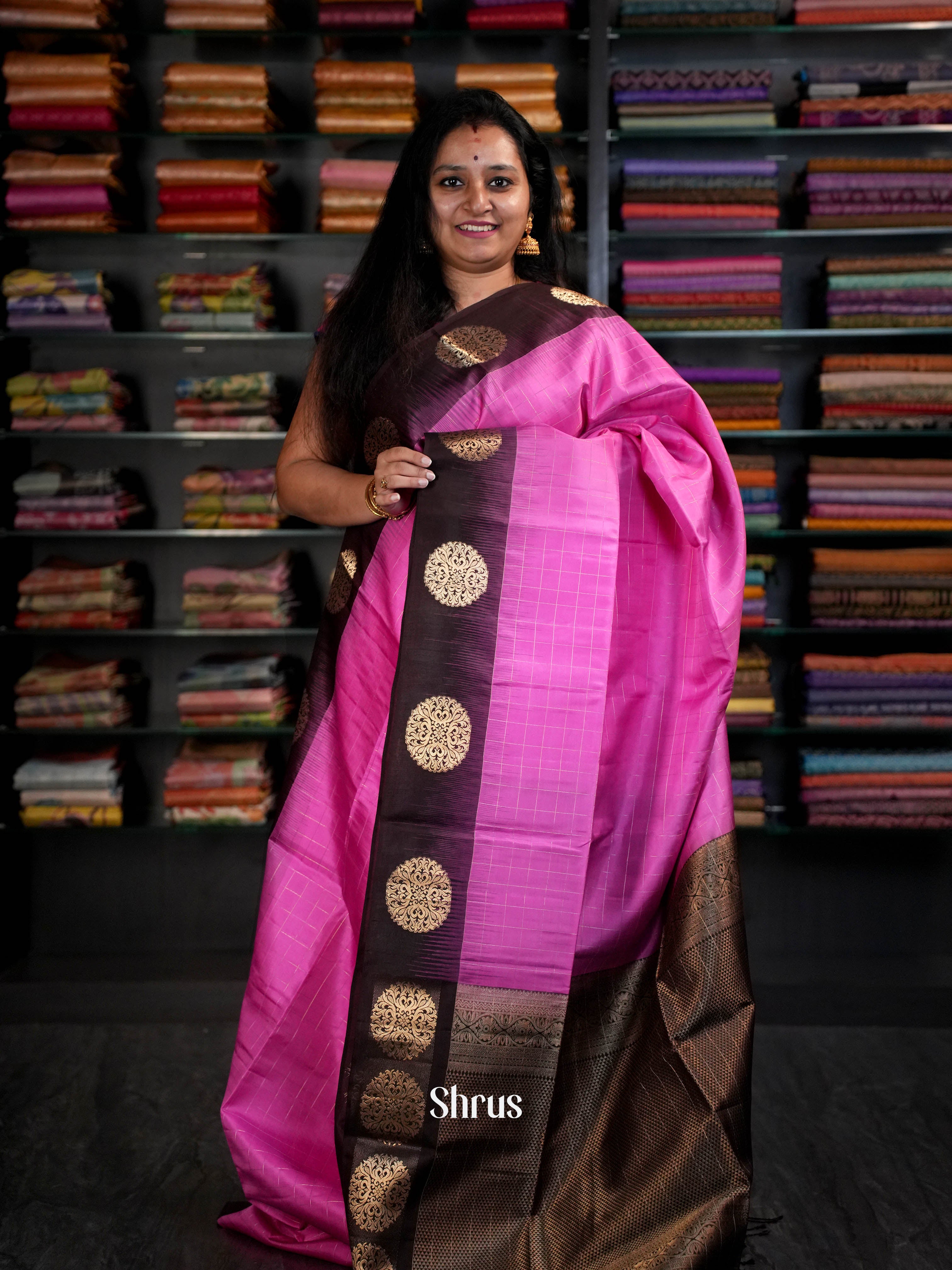 Pink & Brown - Soft Silk Saree - Shop on ShrusEternity.com