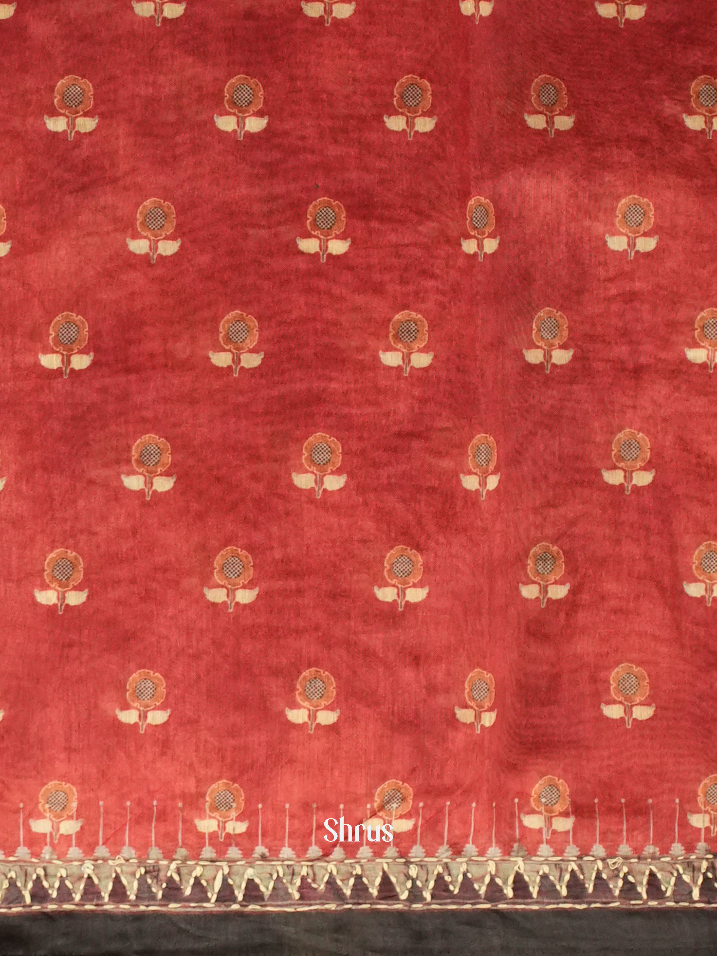 Red & Brown - Semi Kantha Saree - Shop on ShrusEternity.com