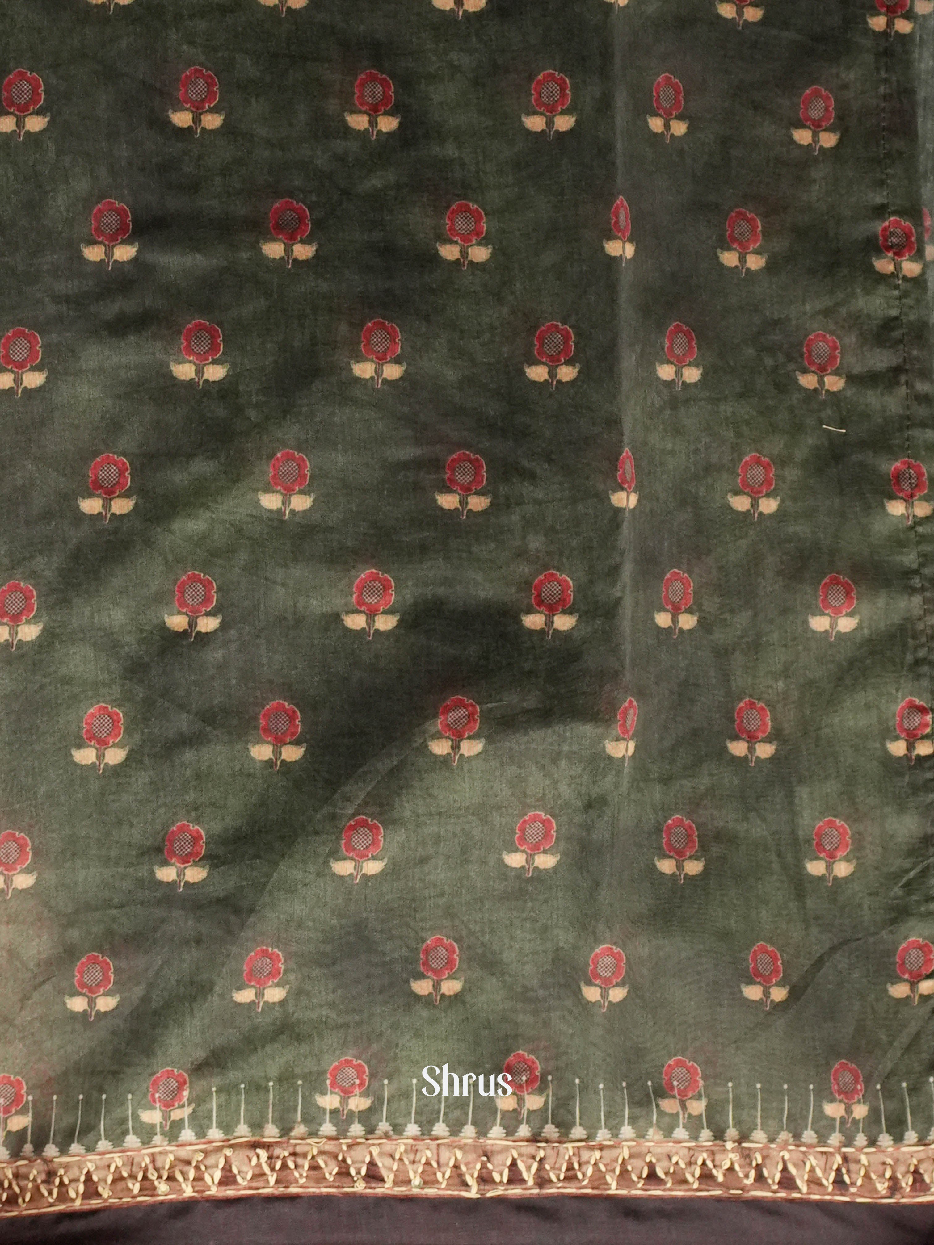 Green & Brown - Semi Kantha Saree - Shop on ShrusEternity.com
