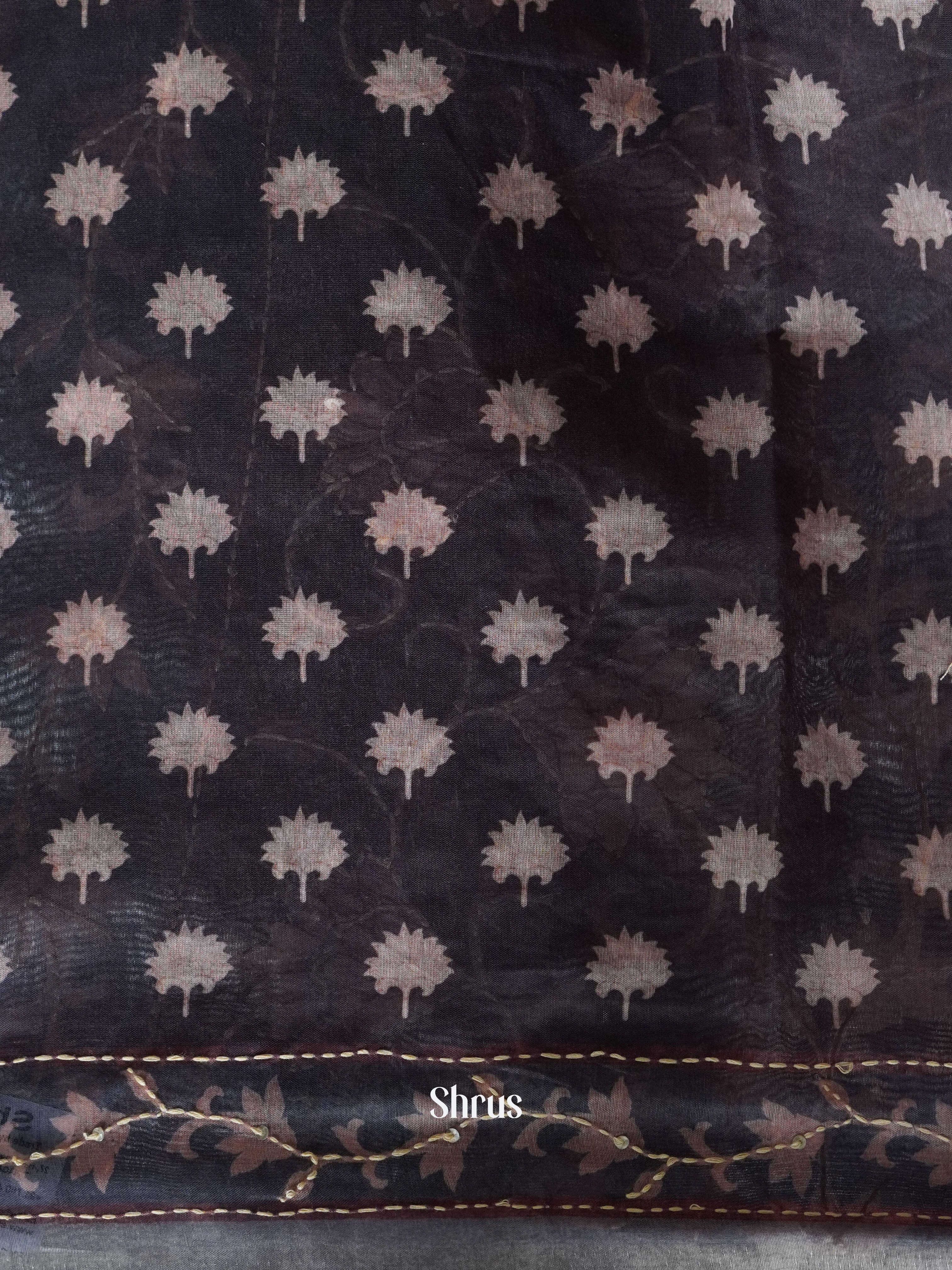 Grey & Black - Semi Kantha Saree - Shop on ShrusEternity.com