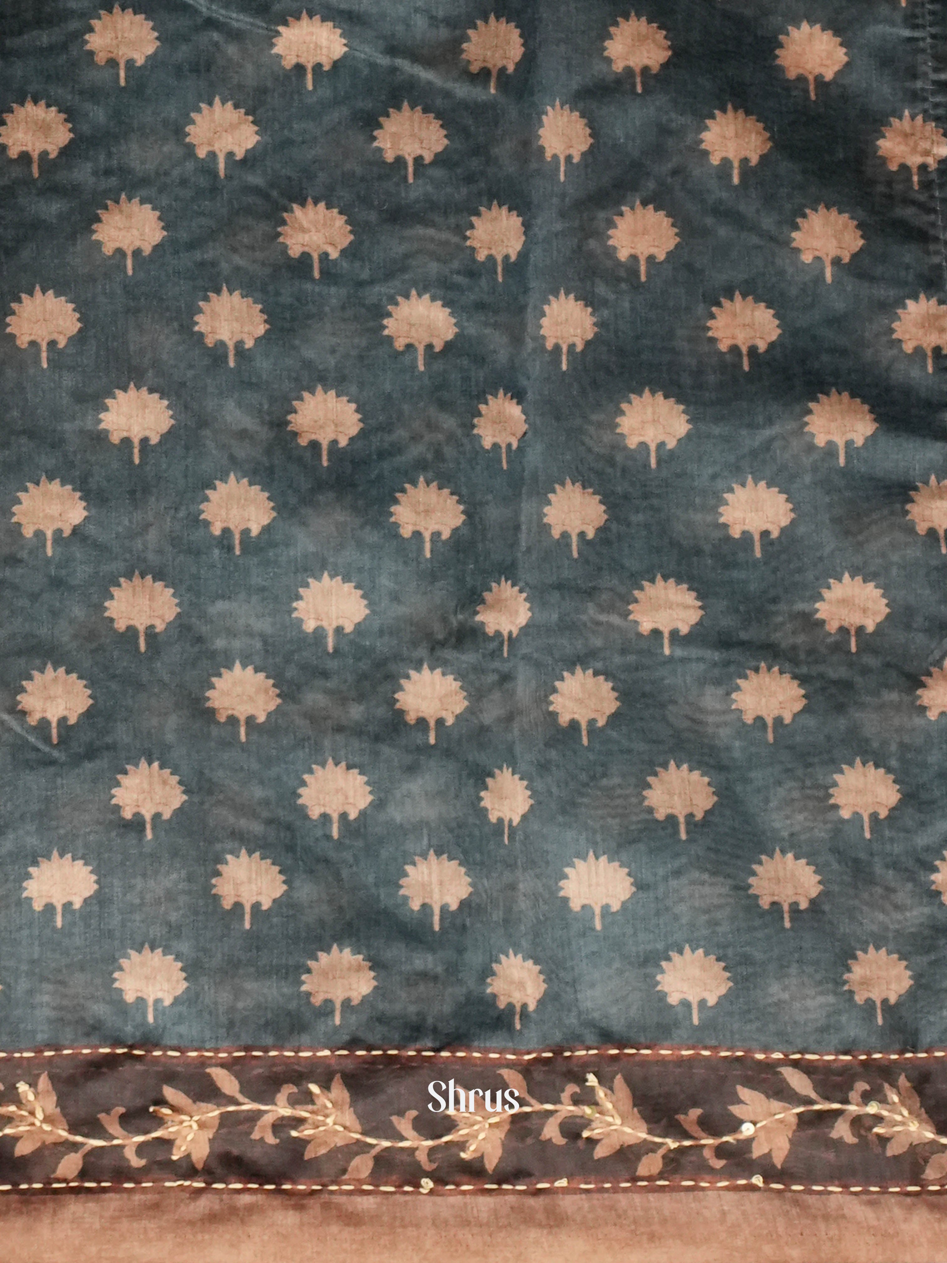 Grey& Brown - Semi Kantha Saree - Shop on ShrusEternity.com