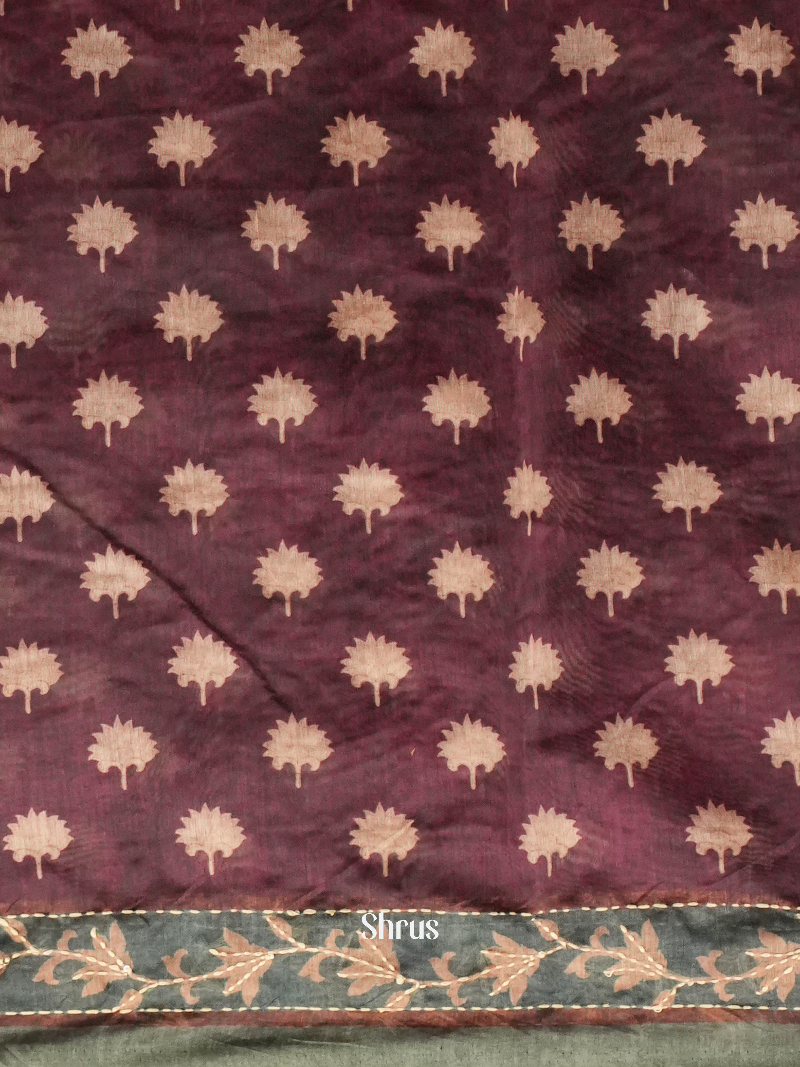 Grey & Wine - Semi Kantha Saree - Shop on ShrusEternity.com