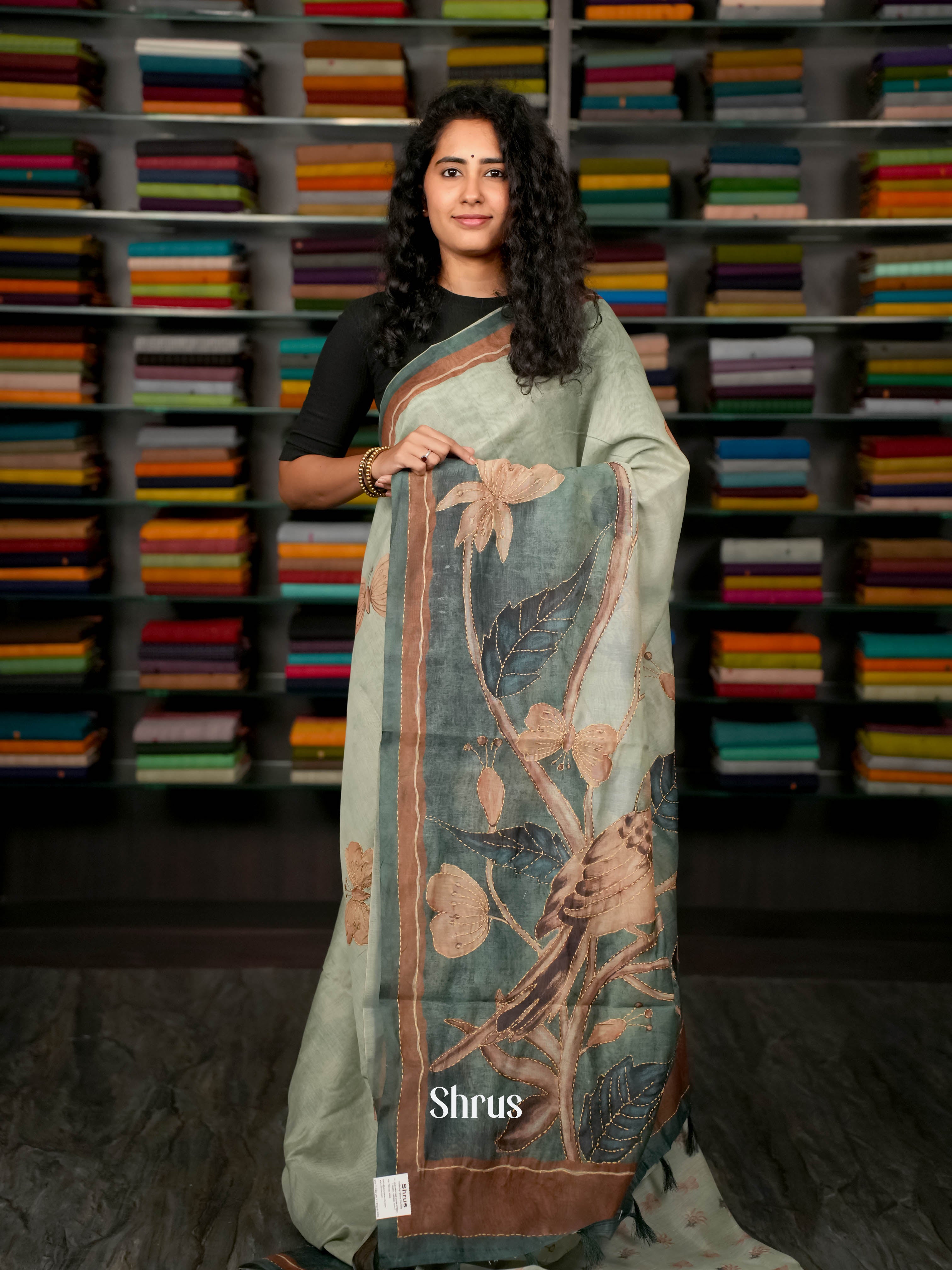 Lite Green - Semi Kantha Saree - Shop on ShrusEternity.com