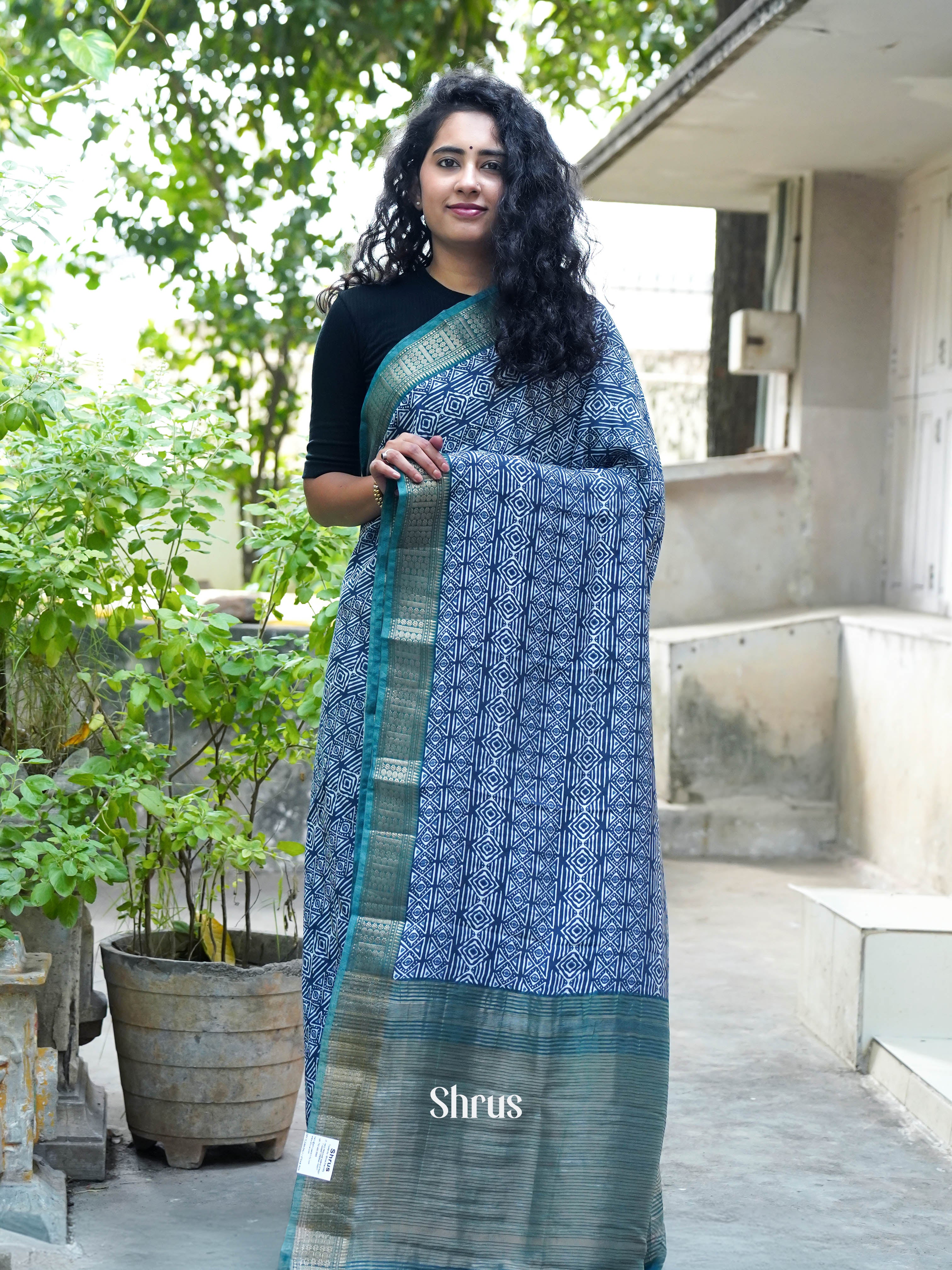 Dark Blue & Greenish Blue - Art modal Saree - Shop on ShrusEternity.com