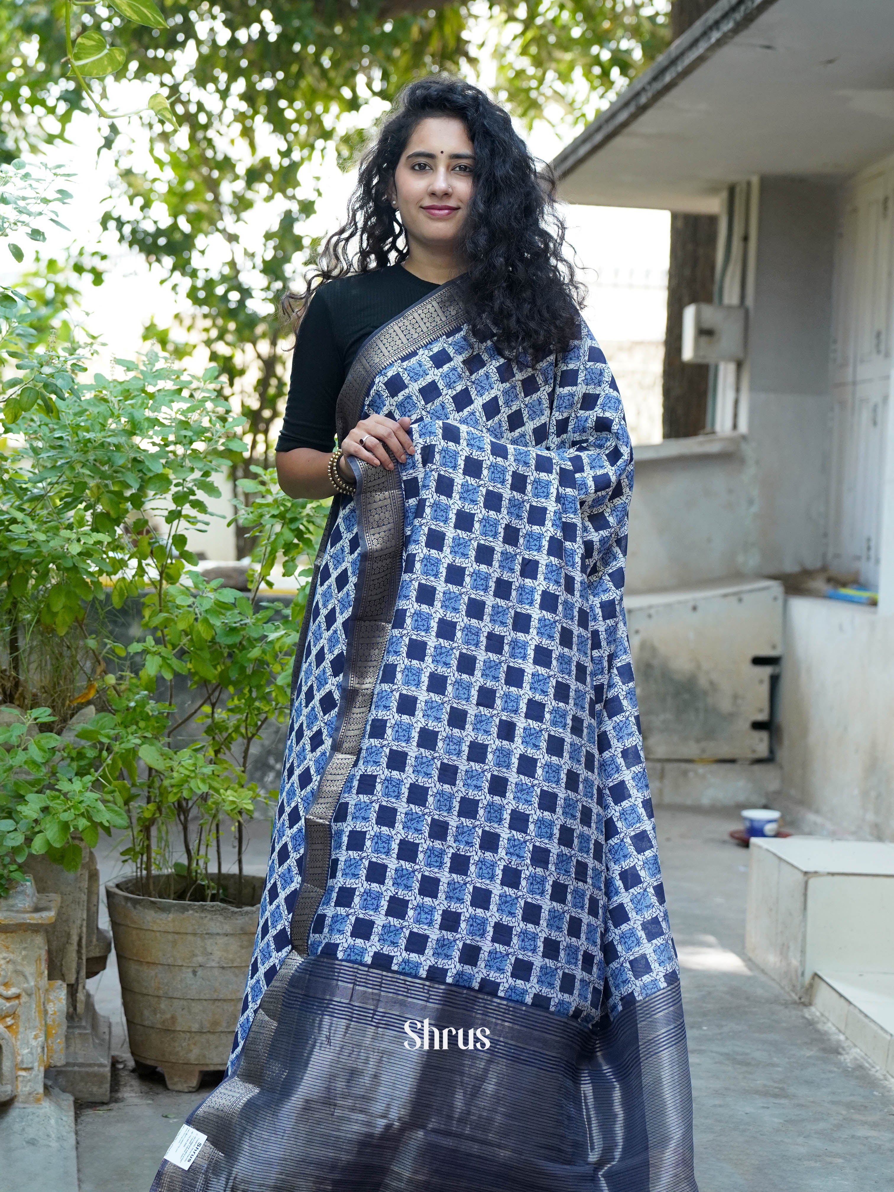 Light Blue & Blue - Art Modal Saree - Shop on ShrusEternity.com