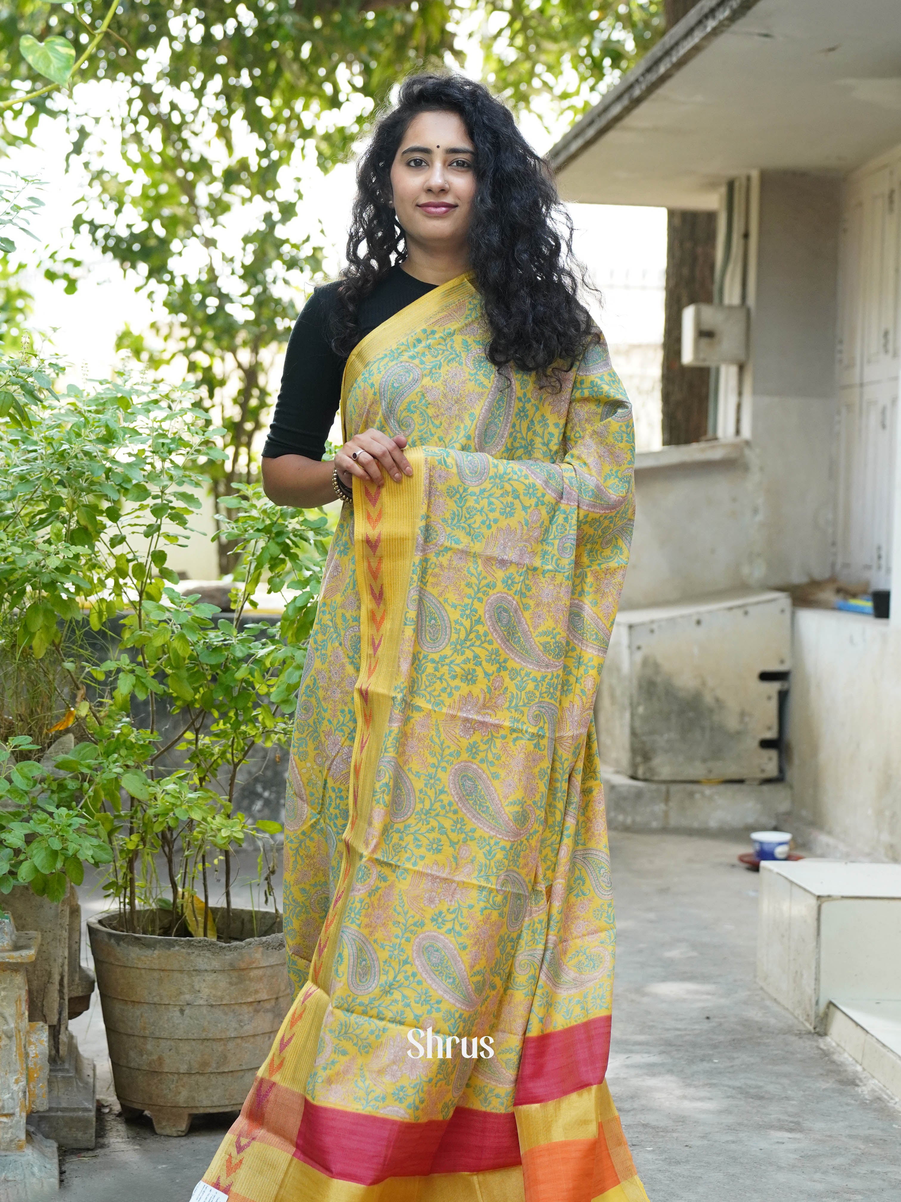Yellow - Art Modal Saree - Shop on ShrusEternity.com