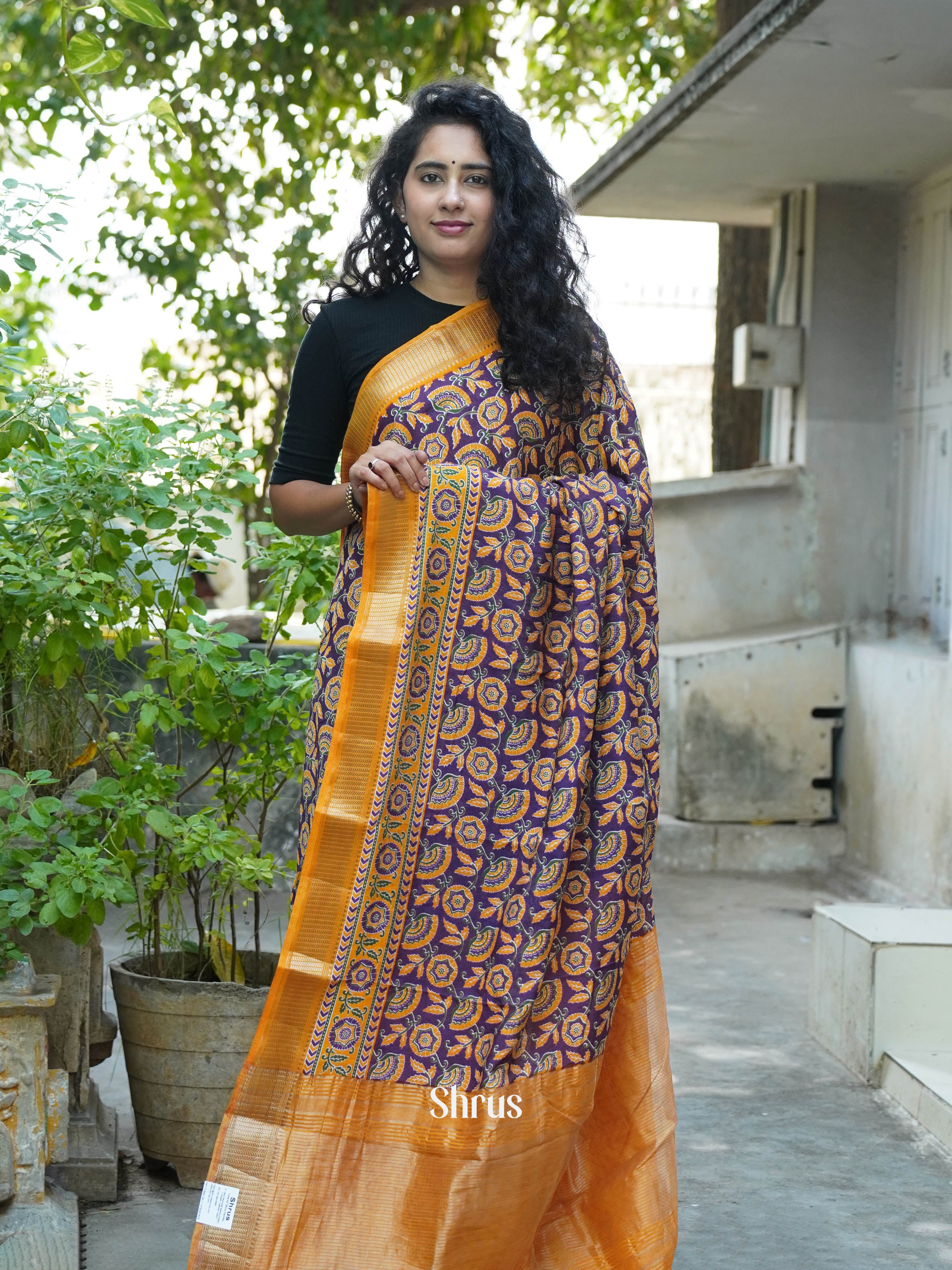 Violet & Yellow - Art Modal Saree - Shop on ShrusEternity.com