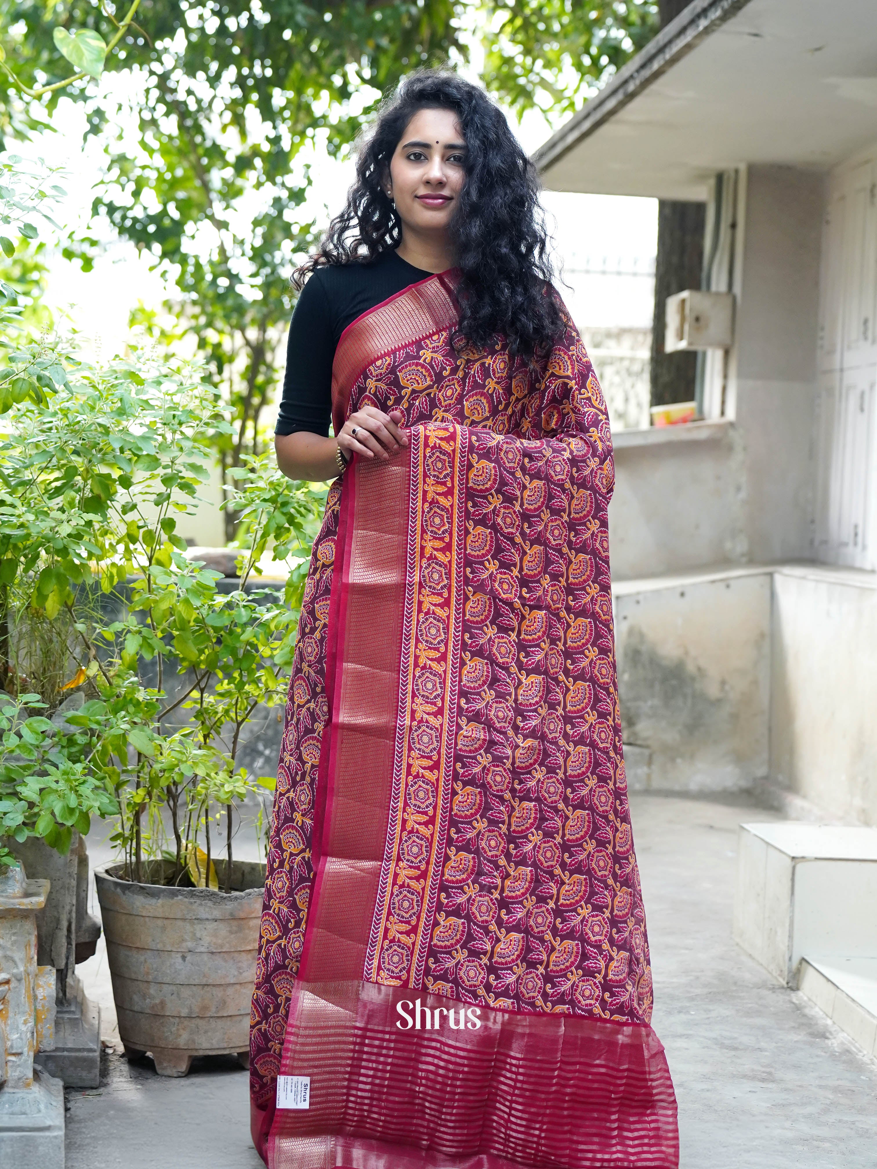 Maroon & Red - Art modal Saree - Shop on ShrusEternity.com