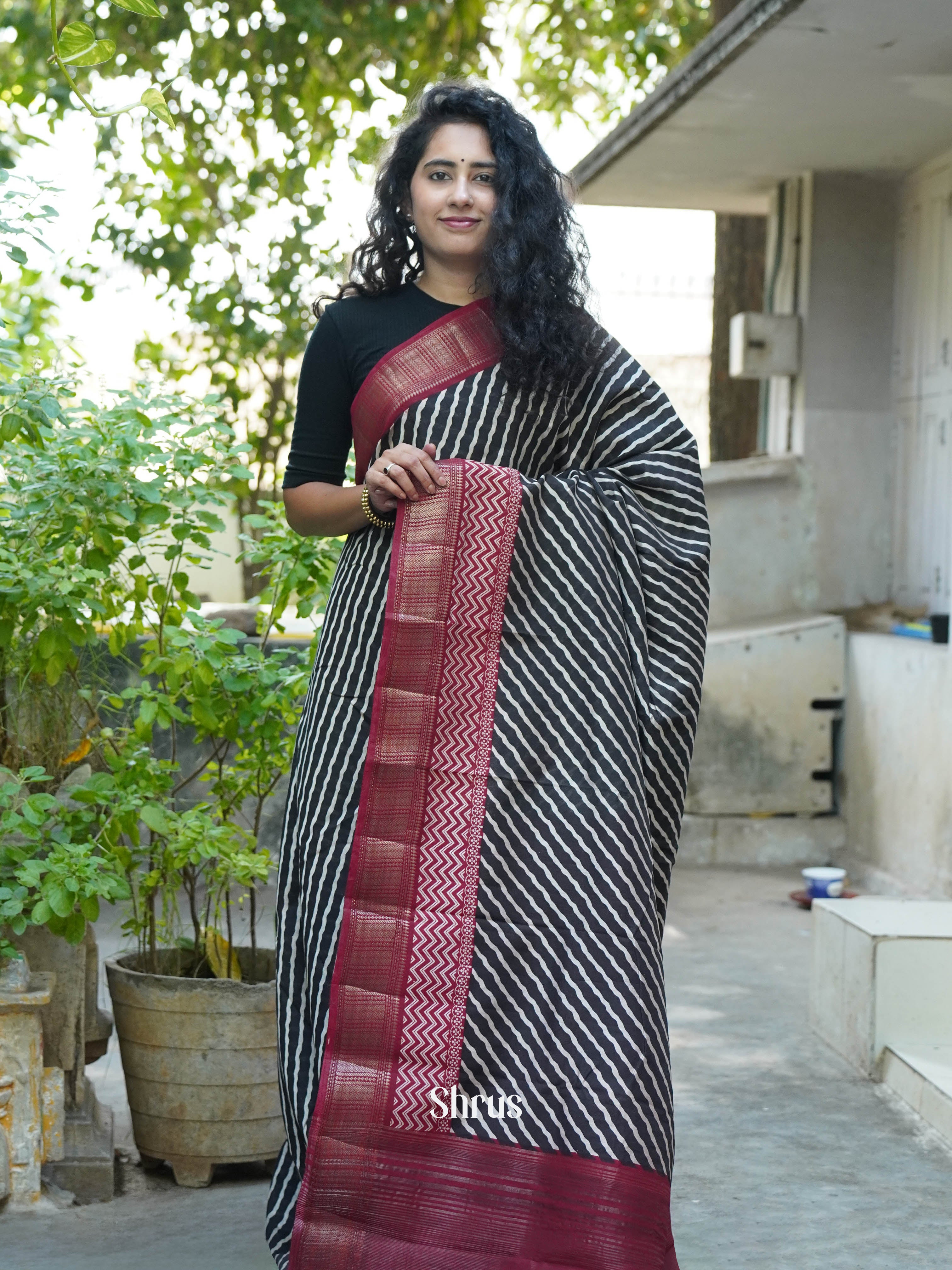 Black & Maroon - Art Modal Saree - Shop on ShrusEternity.com