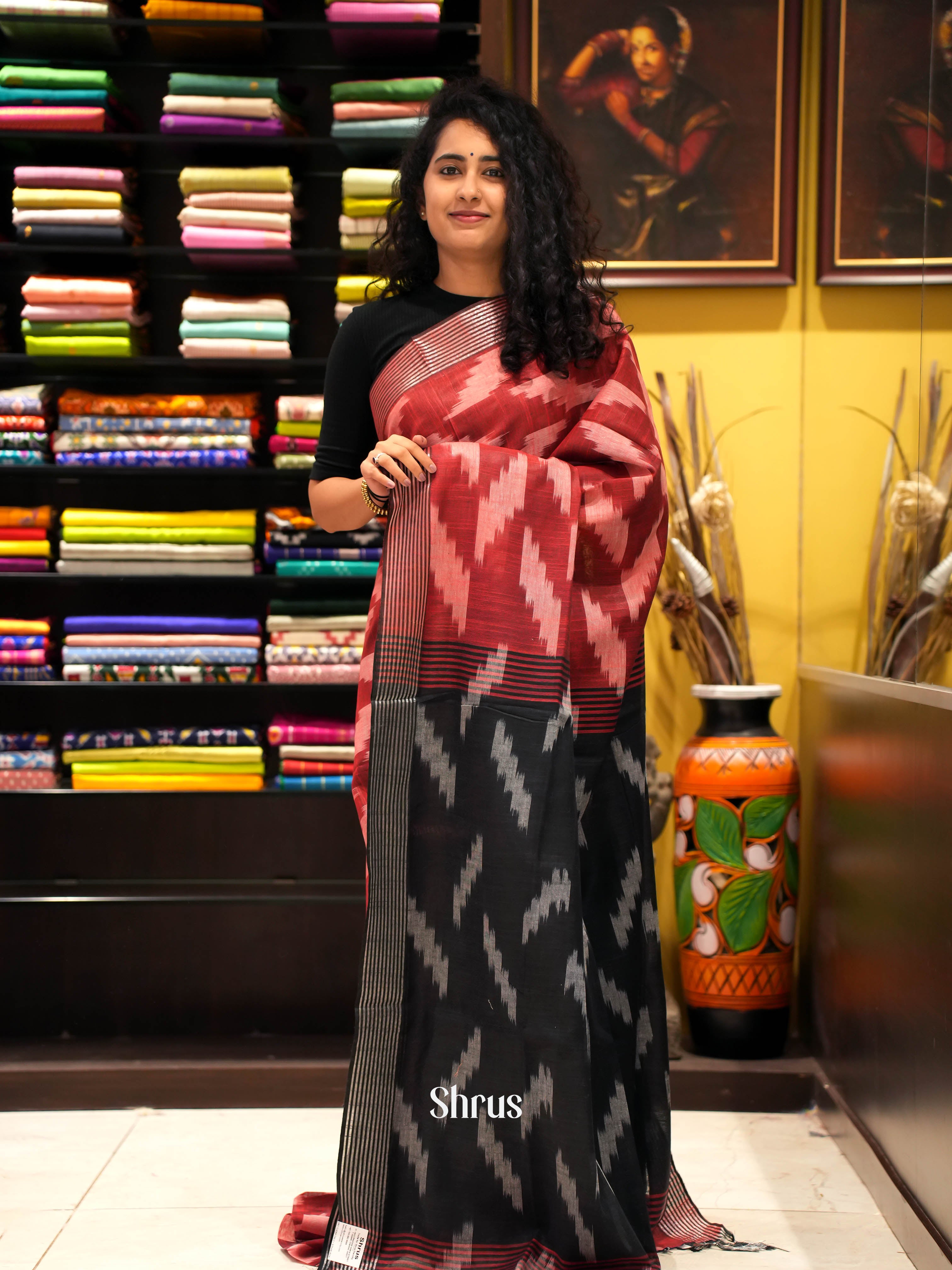 Red & Black - Semi ikkat Saree - Shop on ShrusEternity.com